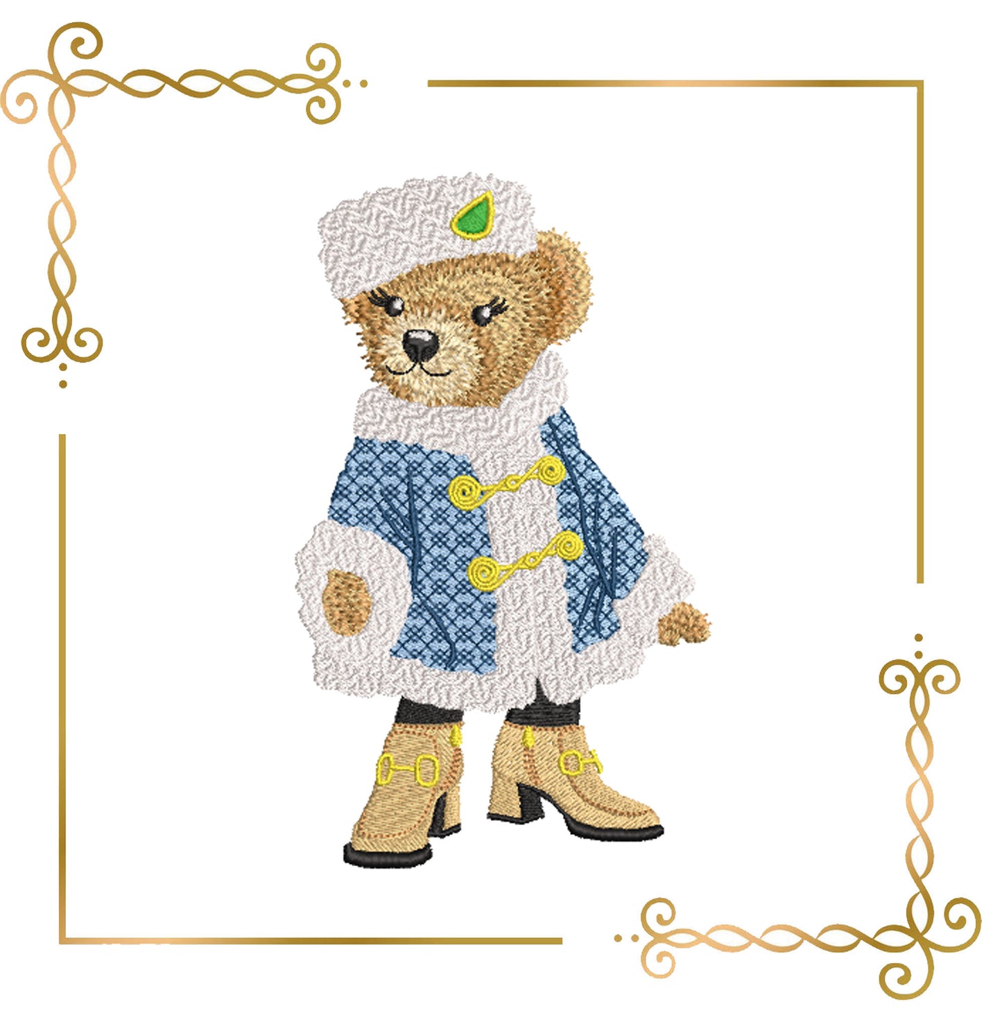 Teddy Bear Super Fashion cub, girl, cartoon character,   embroidery design to the direct download.