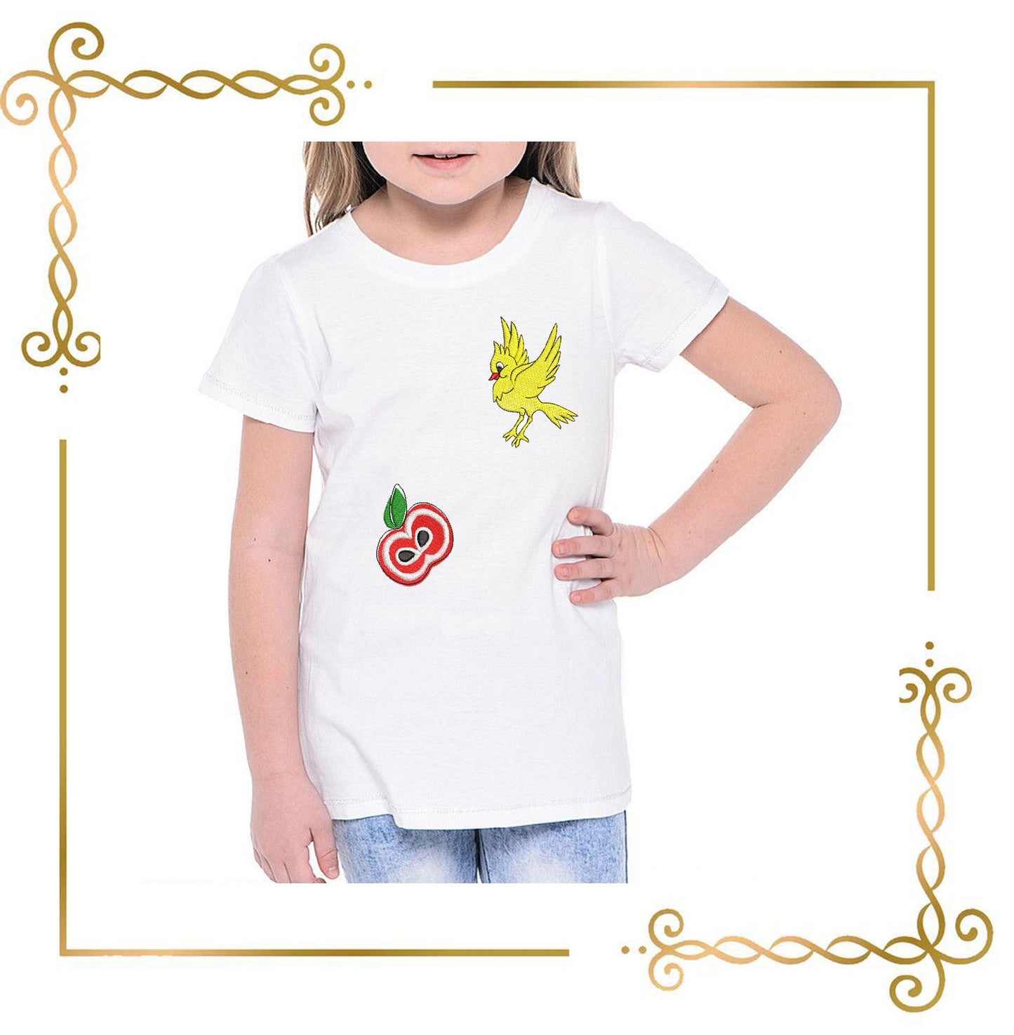 Embroidery design for T-shirts Apple and bird  Digital mashine embroidery design
