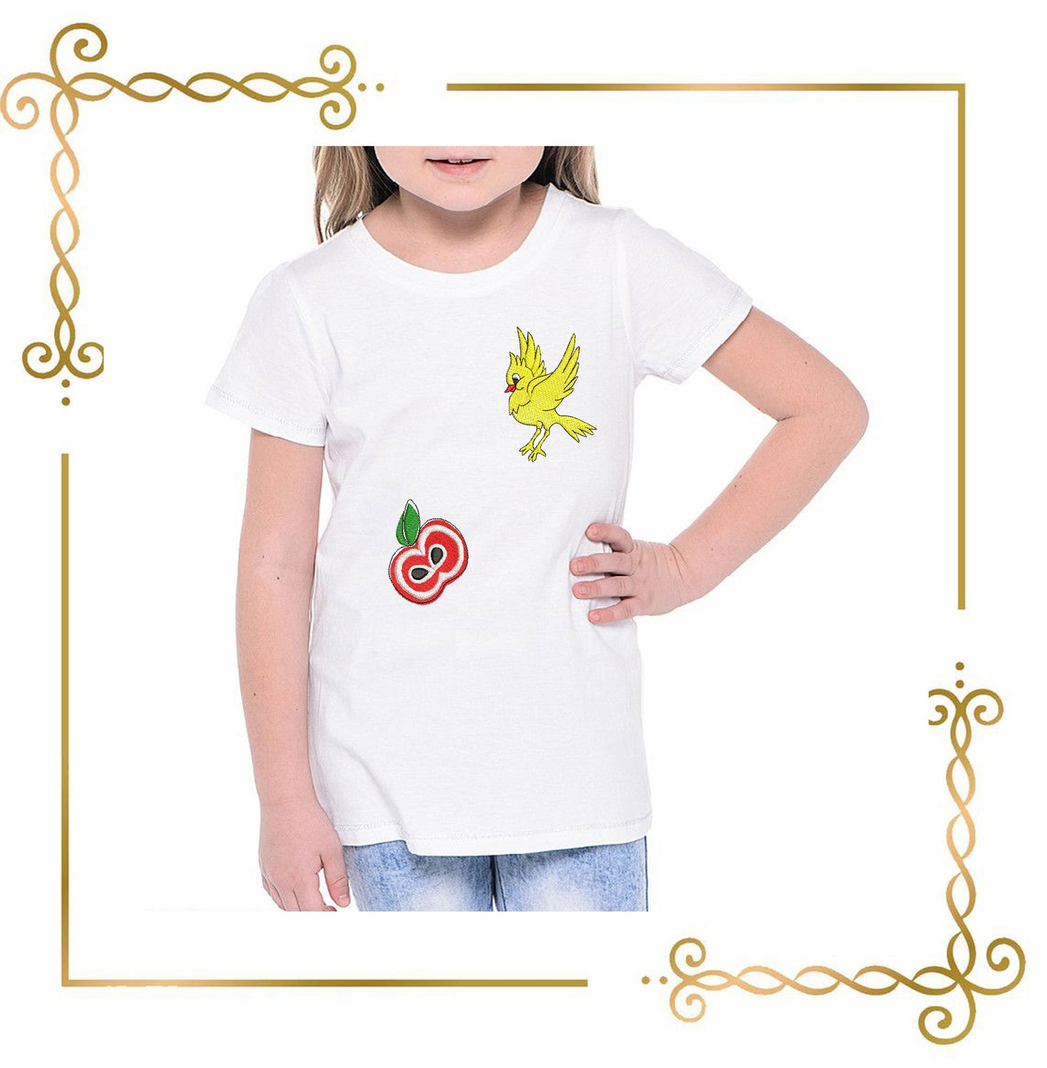 Embroidery design for T-shirts Apple and bird  Digital mashine embroidery design