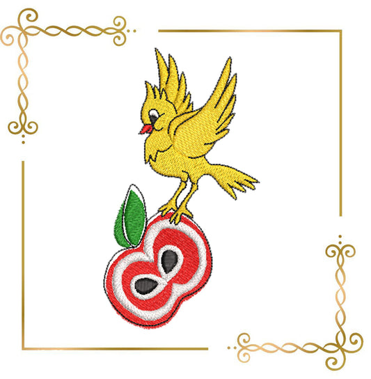 Embroidery design for T-shirts Apple and bird  Digital mashine embroidery design