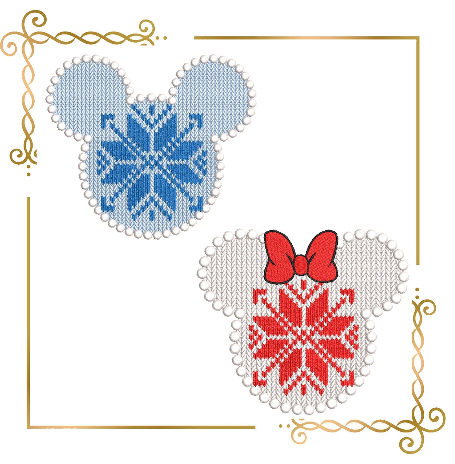 Gift design Mickey and Minnie Mouse  Knitted head in Norwegian pattern design embroidery 
