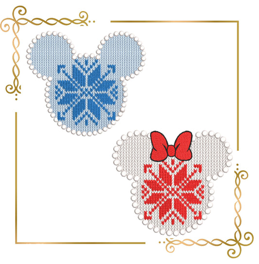 Gift design Mickey and Minnie Mouse Knitted head in Norwegian pattern design embroidery