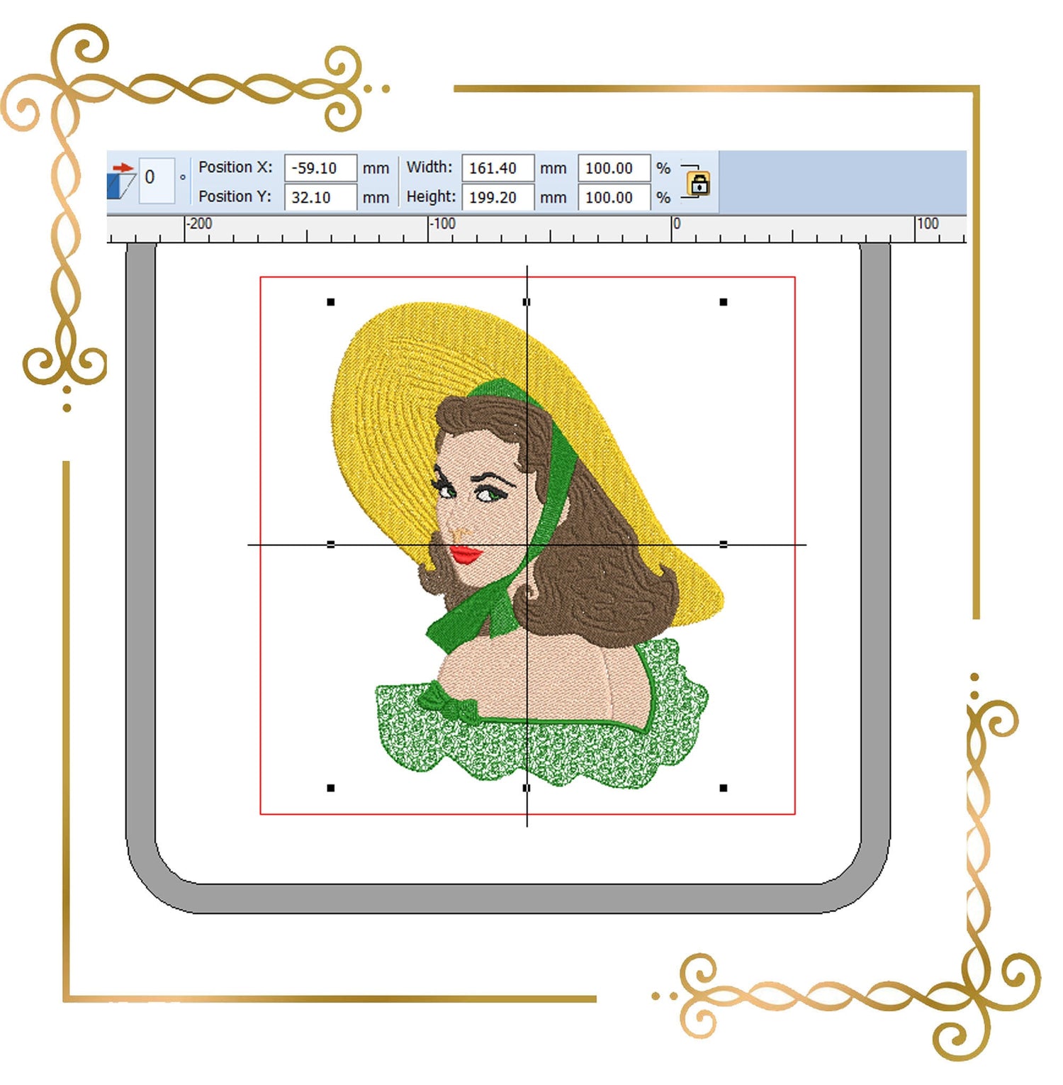 People Vivien Leigh as Scarlet digital machine embroidery design