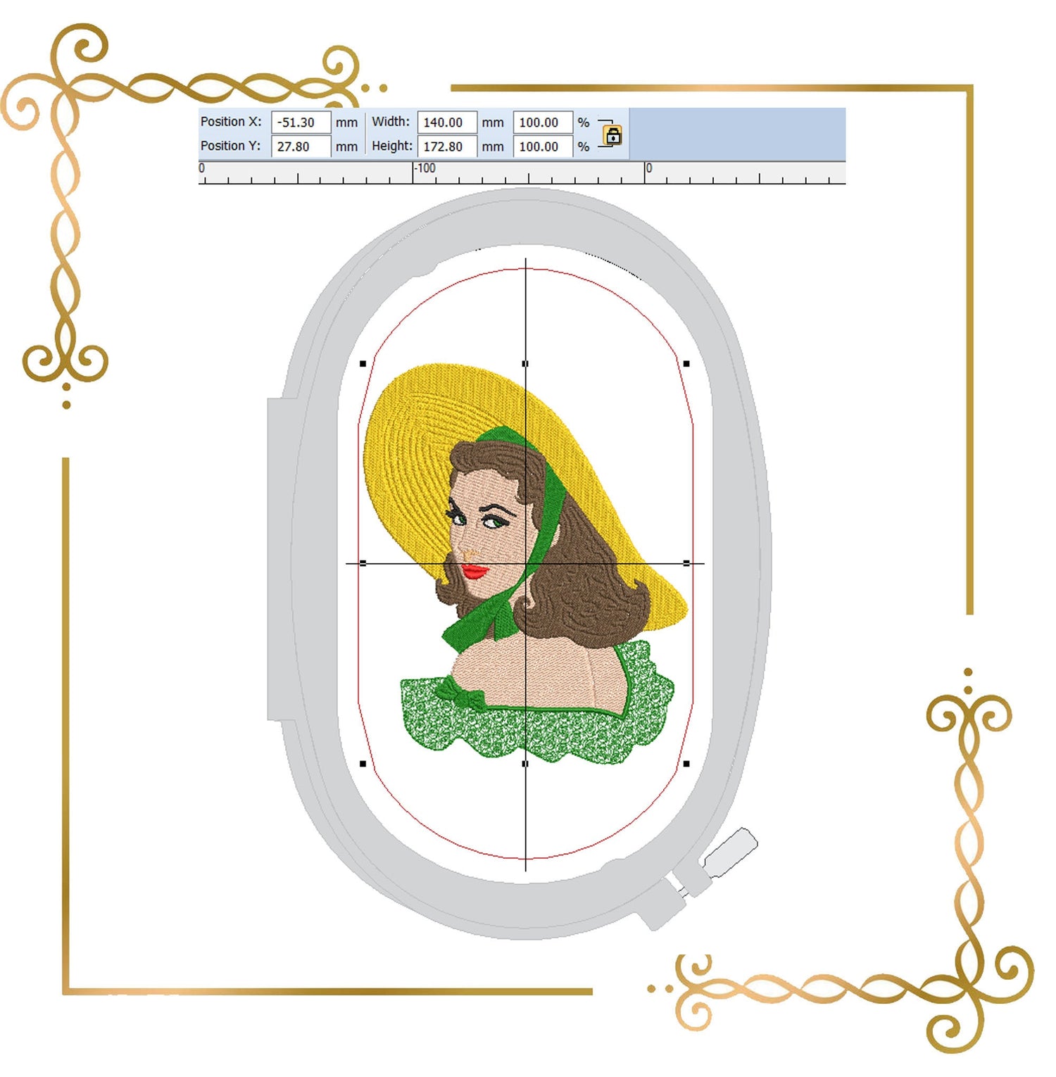 People Vivien Leigh as Scarlet digital machine embroidery design