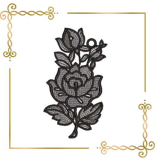 Spitzen und Verzierungen Belgienspitze Rosenstickmuster zum direkten Download.