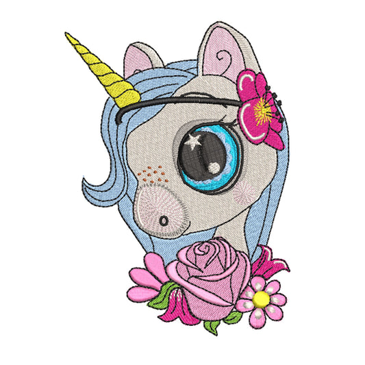Einhorn mit Blumenstickerei zum direkten Download.