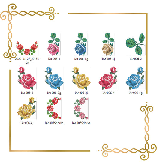 Blumen Rosenstrauß SET Stickmuster zum direkten Download.