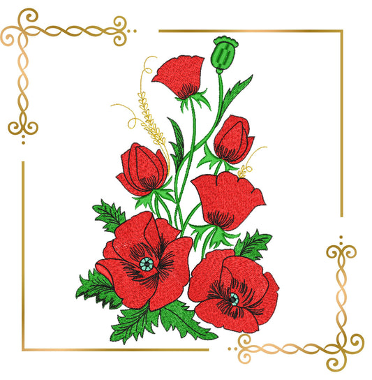 motif de broderie coquelicot fleurs à télécharger directement.