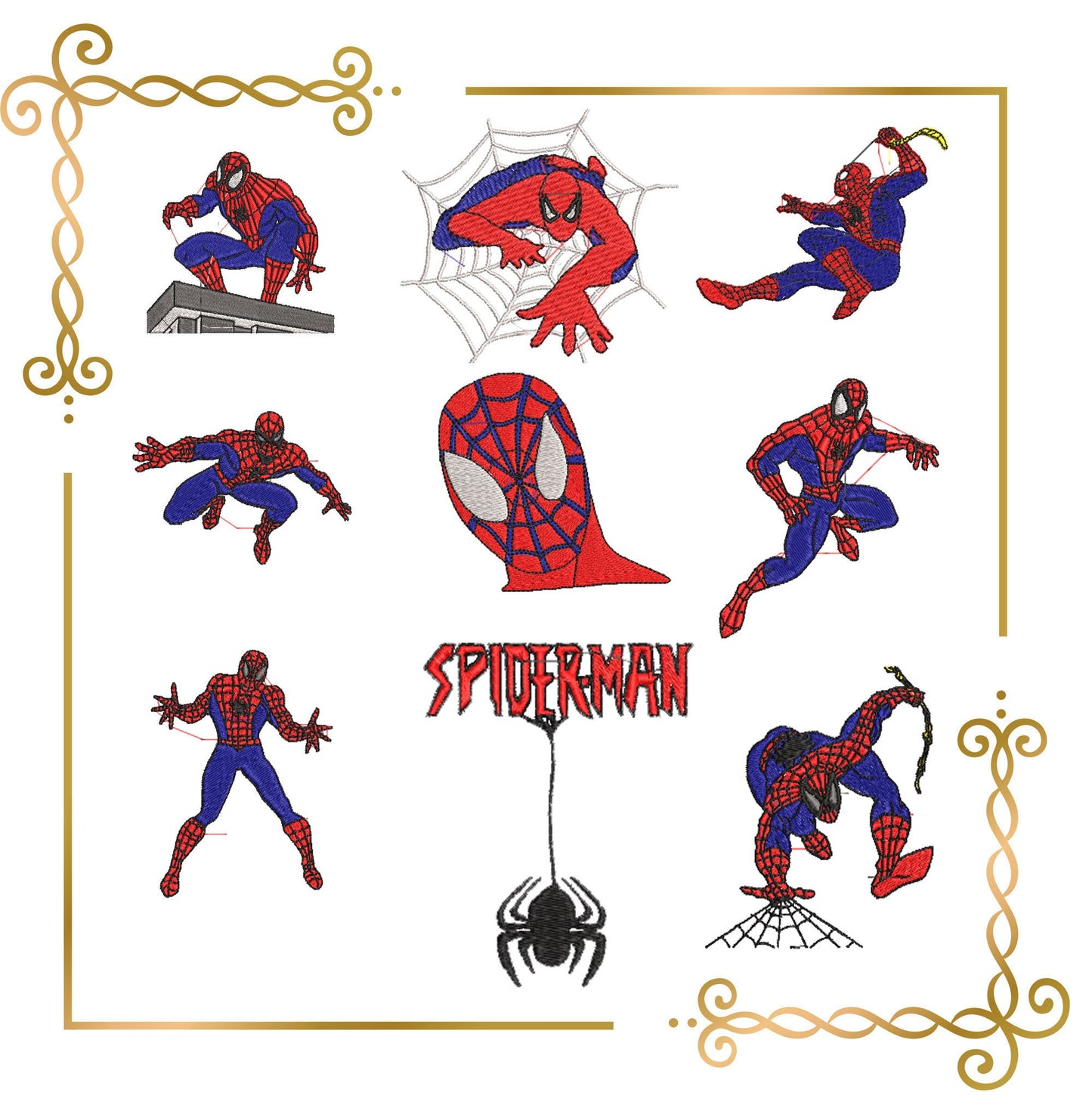 Cartoon Characters Spiderman  SET 12 St. Embroidery Design, Spiderman embroidery design files, Superhero Embroidery Designs, 