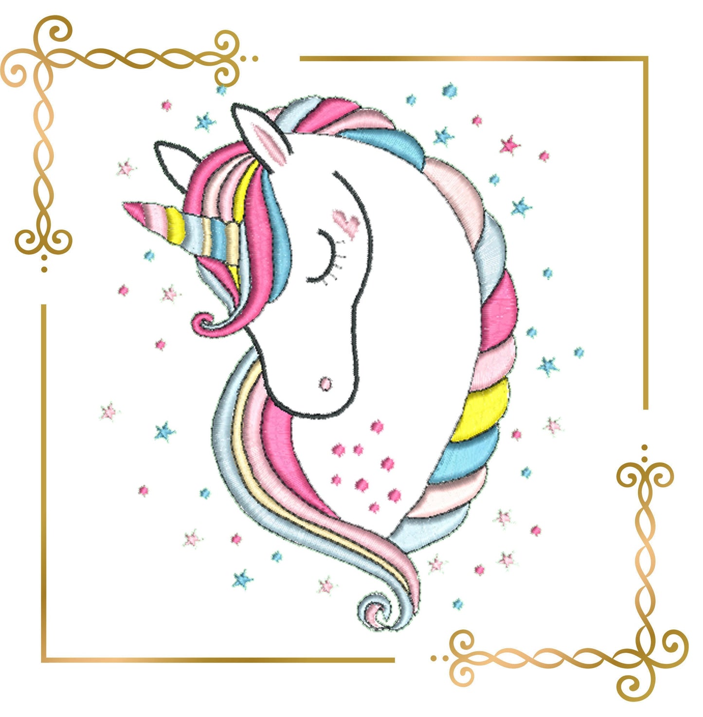 unicorn  head rainbow  embroidery design