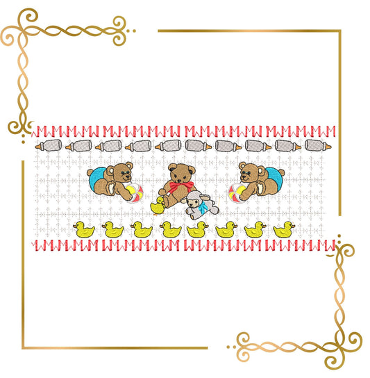 Smocking plate embroidery design bear cubs  and toys  Design Plate for dress machine embroidery design  to the direct download.