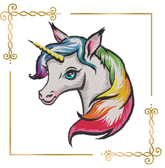 Einhorn Kopf Stickmuster zum direkten Download.