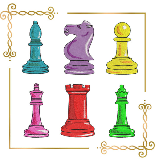 Figuren Schach SET 6 St. Stickmuster zum direkten Download.