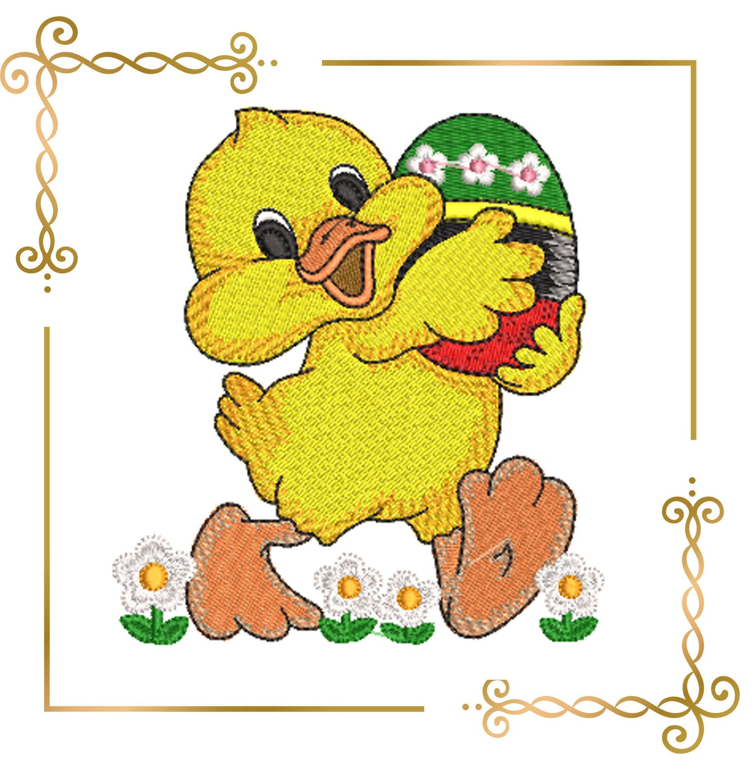 Easter ducky and easter egg digital machine embroidery design