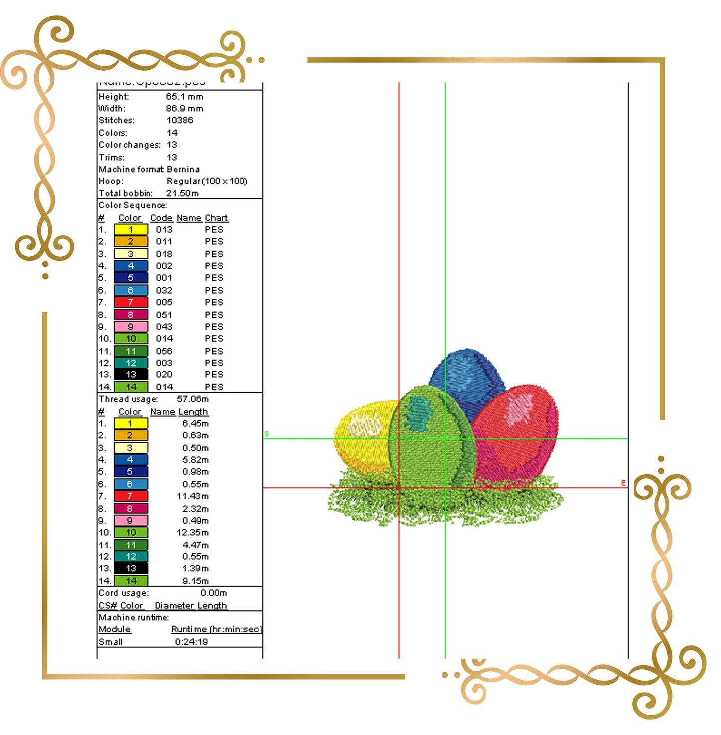 Easter eggs holiday digital machine embroidery design