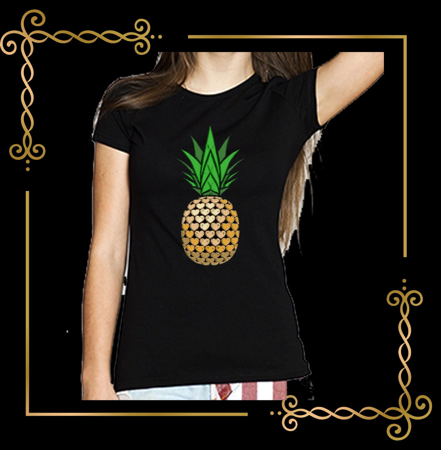 Embroidery T-shirt ananas pineapple  SET 4 St. embroidery  design to the direct download.