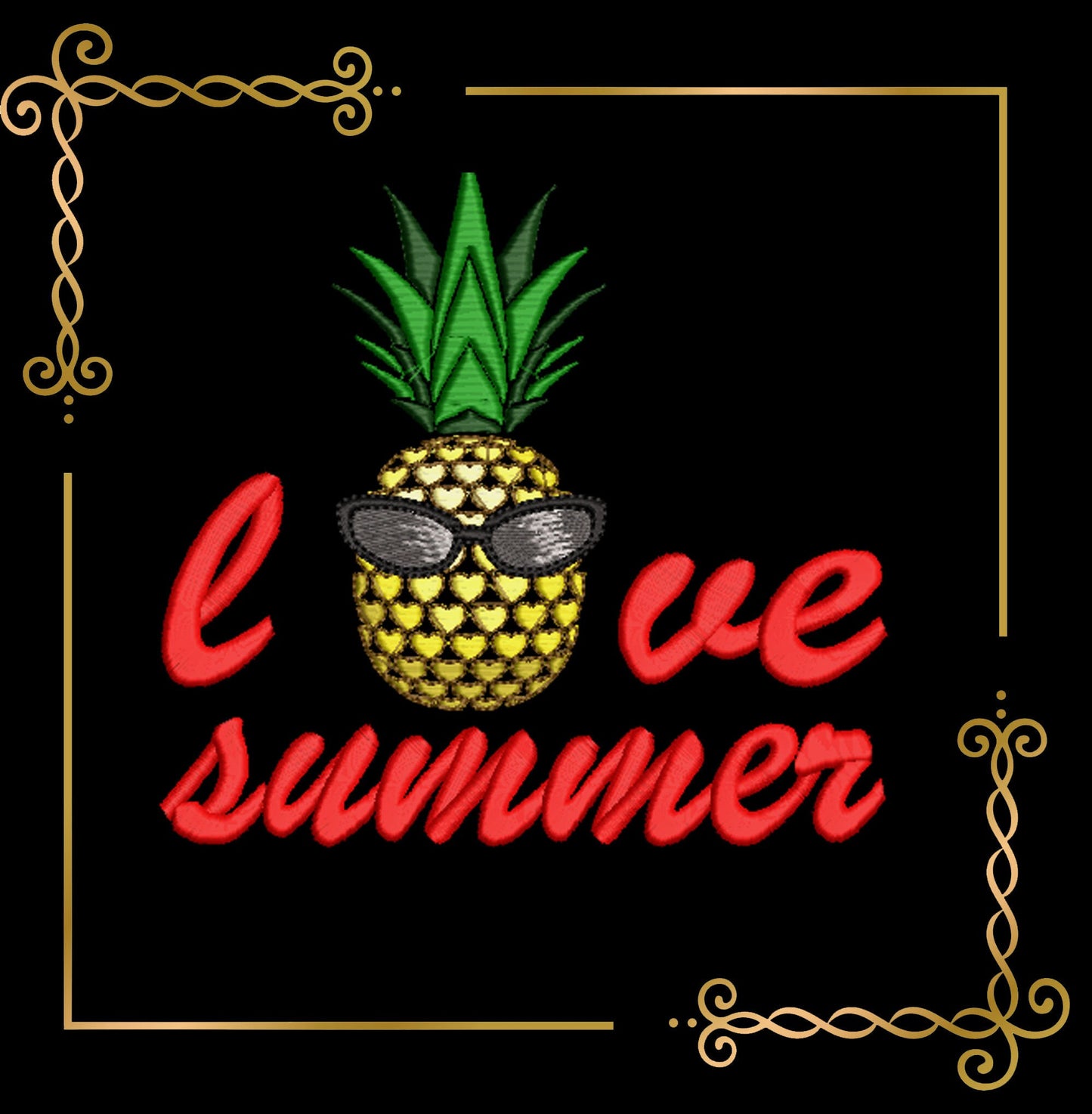 Embroidery T-shirt ananas pineapple  SET 4 St. embroidery  design to the direct download.