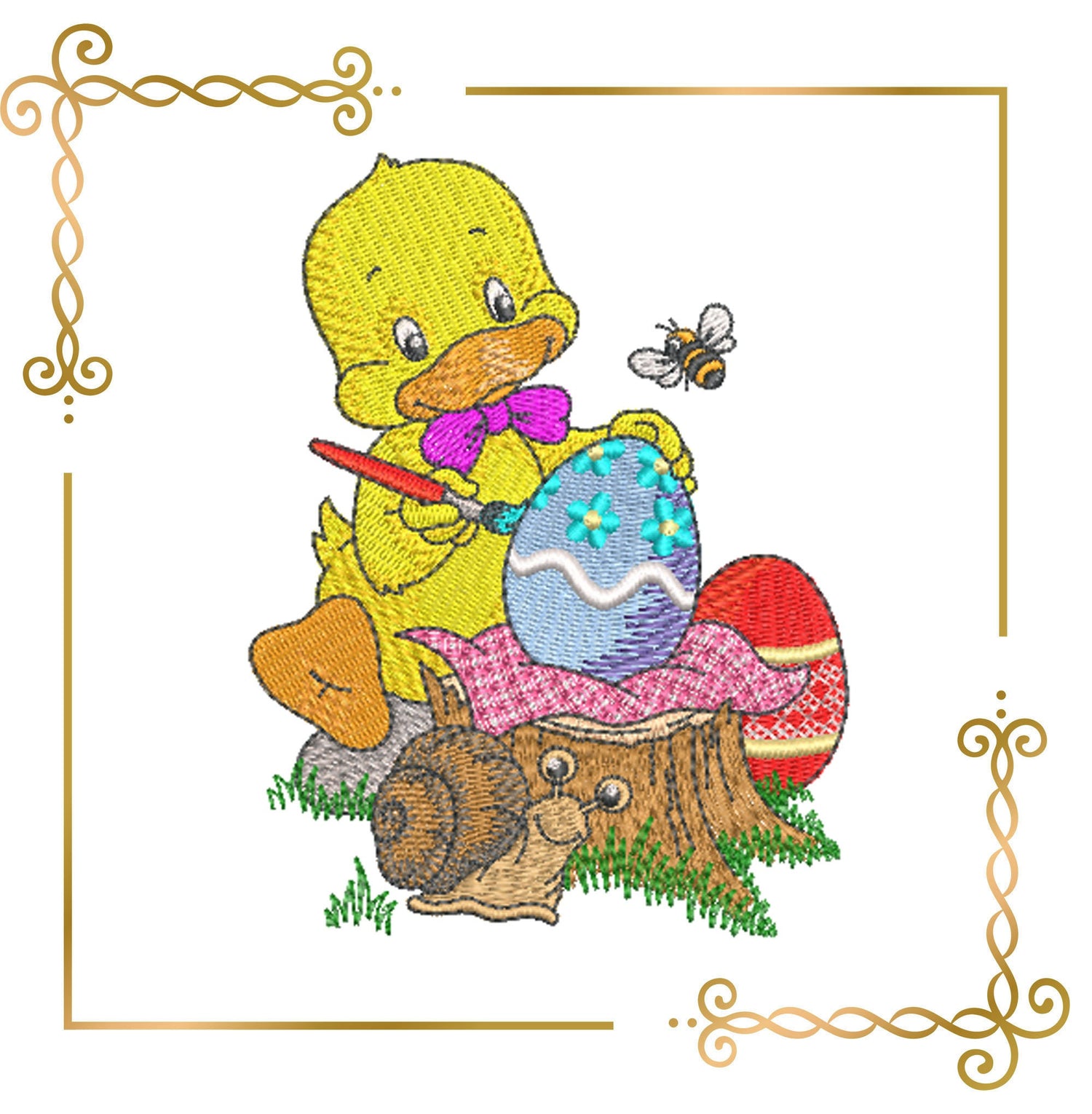 Easter ducky dyes easter eggs digital machine embroidery design