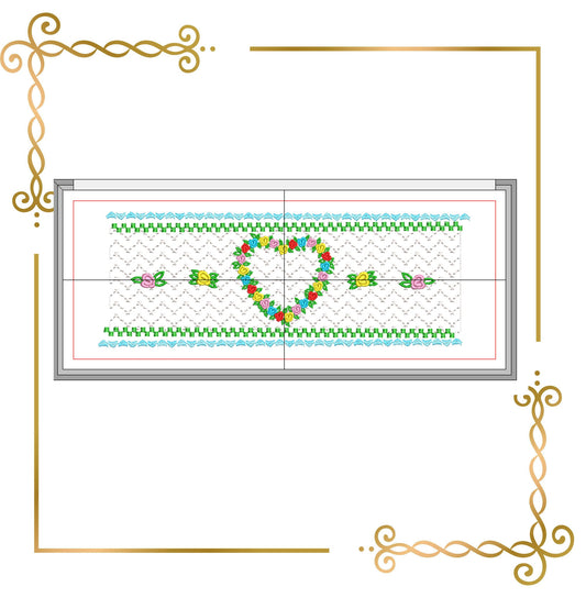 Smockplatten Stickmuster Blumenherz für Kleid Maschinenstickmuster zum direkten Download.