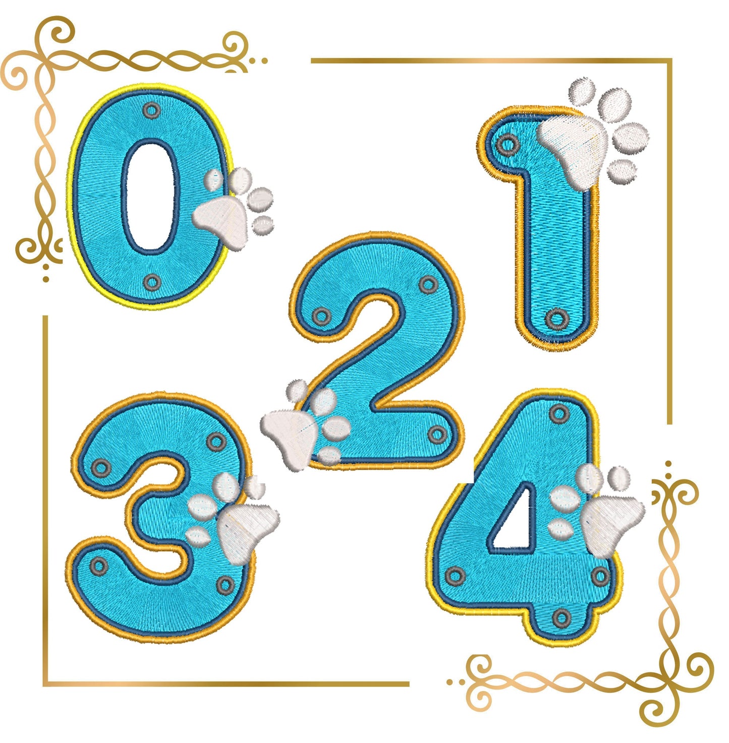 Letter and Numbers Paw Digital Embroidery Design File