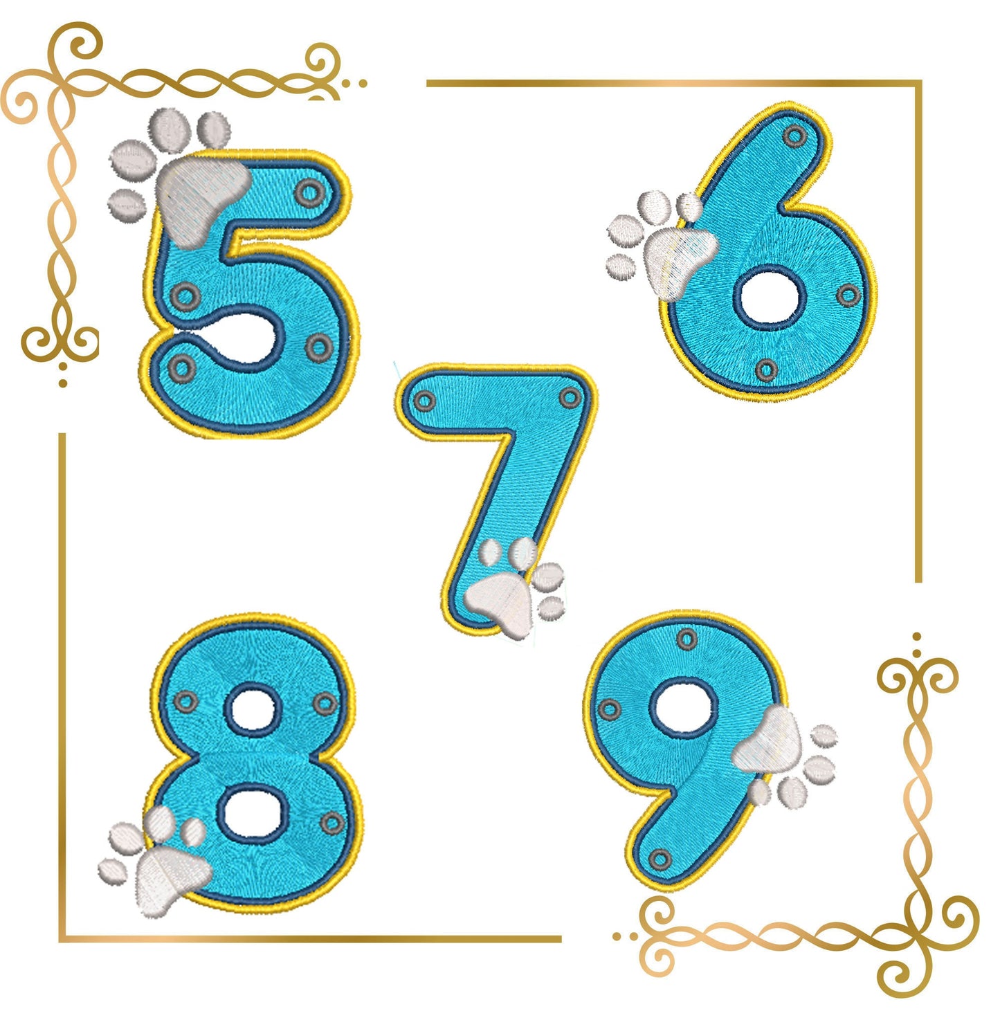 Letter and Numbers Paw Digital Embroidery Design File