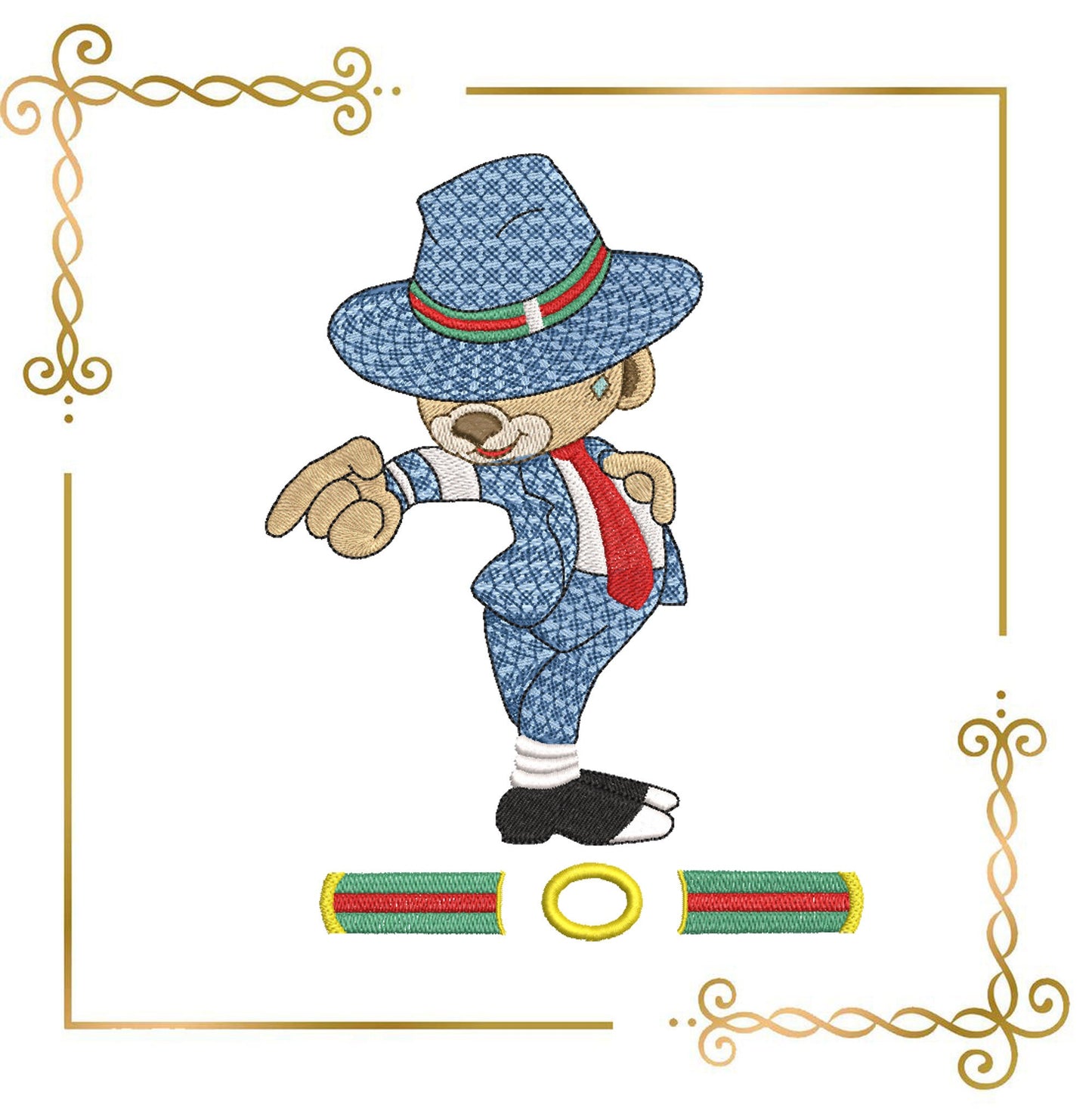 Teddy Bear Fashion  Dance cartoon character 2 Sizes embroidery design to the direct download.