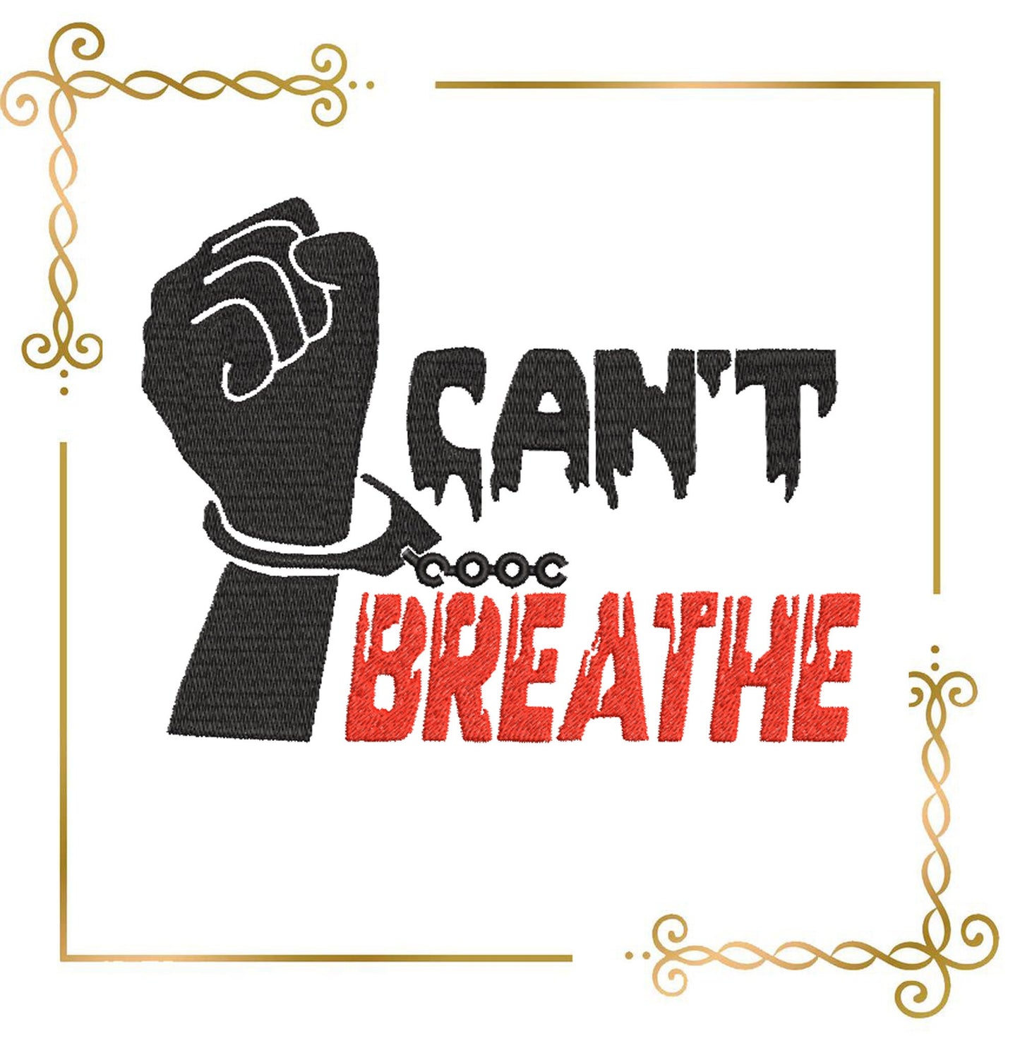 T-Shirt Schriftzug Can't Breathe Stickmuster zum direkten Download.