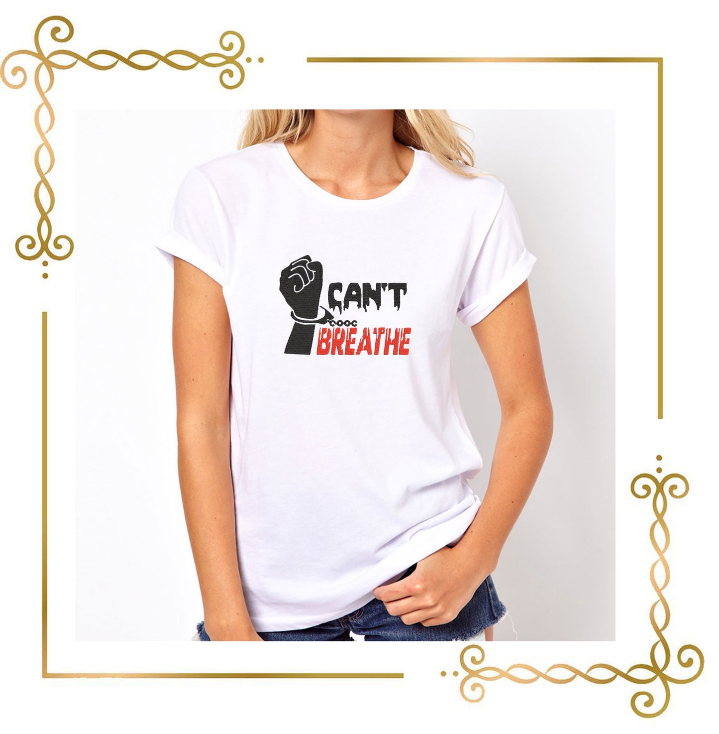 T-Shirt Schriftzug Can't Breathe Stickmuster zum direkten Download.