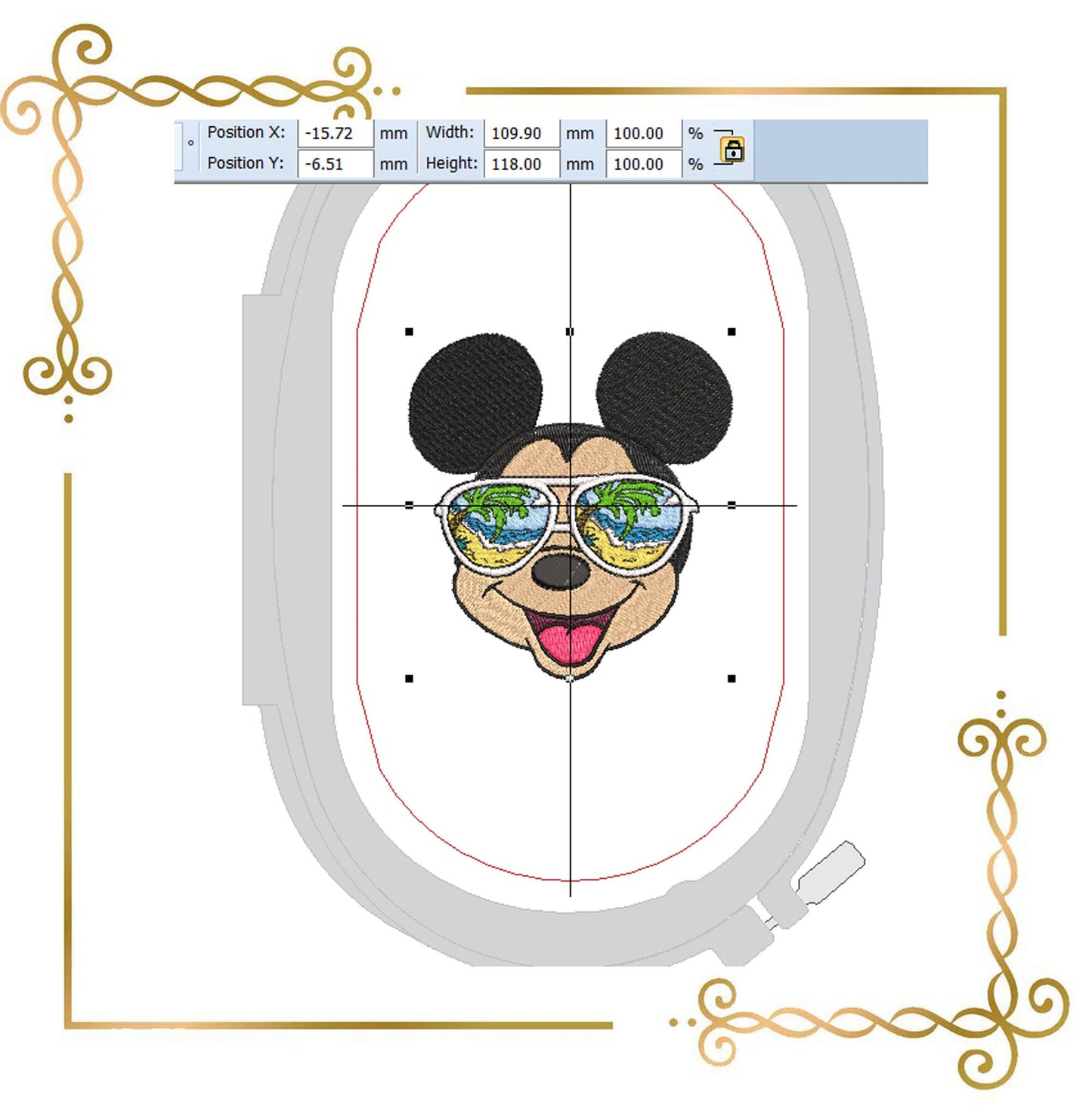 Mouse Fantasy sea with glasses  2 sizes parody embroidery design to the direct download.