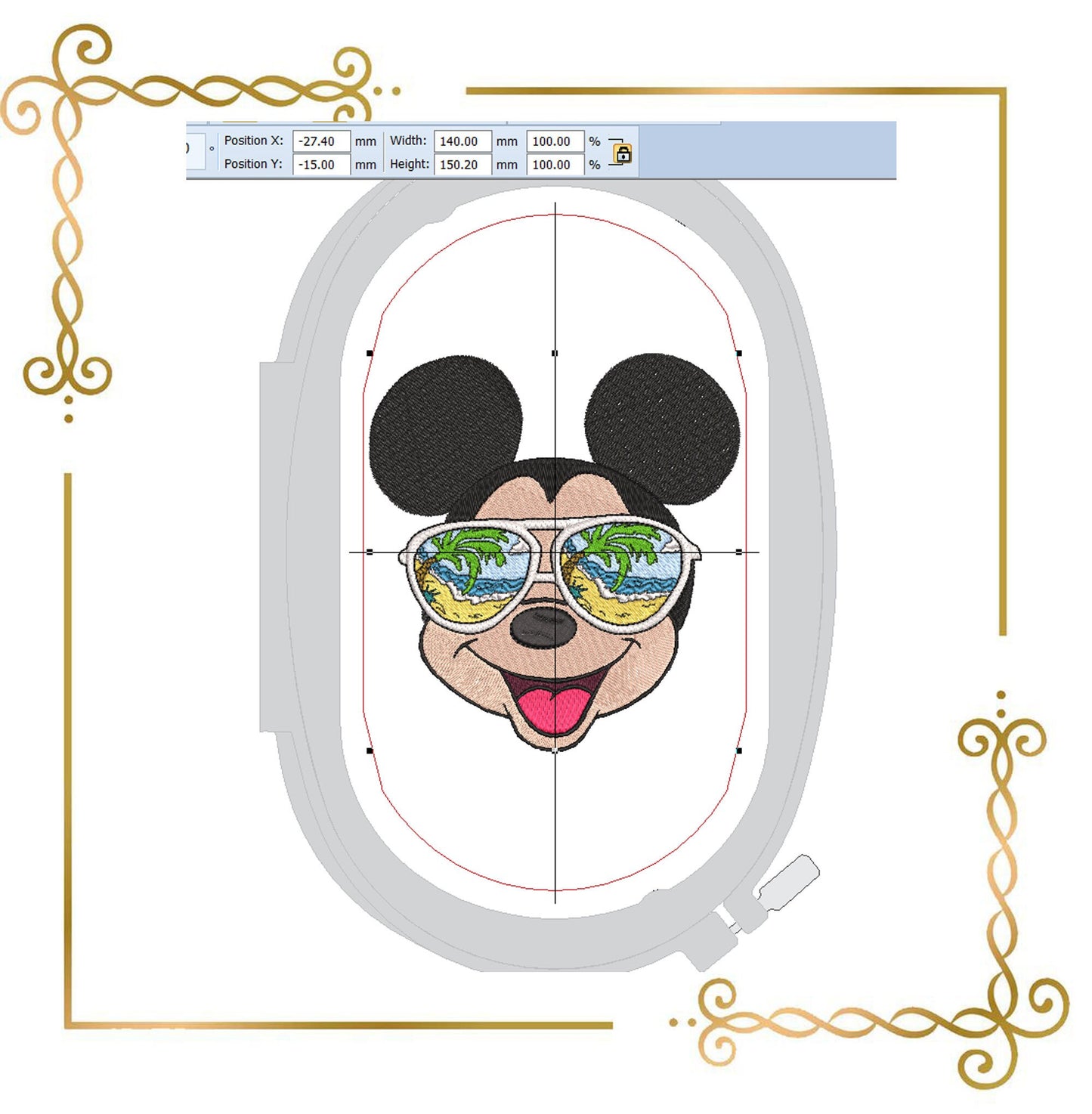 Mouse Fantasy sea with glasses  2 sizes parody embroidery design to the direct download.