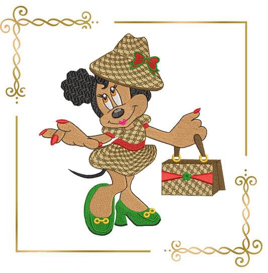 Minnie Maus, Afroamerikanerin mit Hut, Gucci-Stickerei