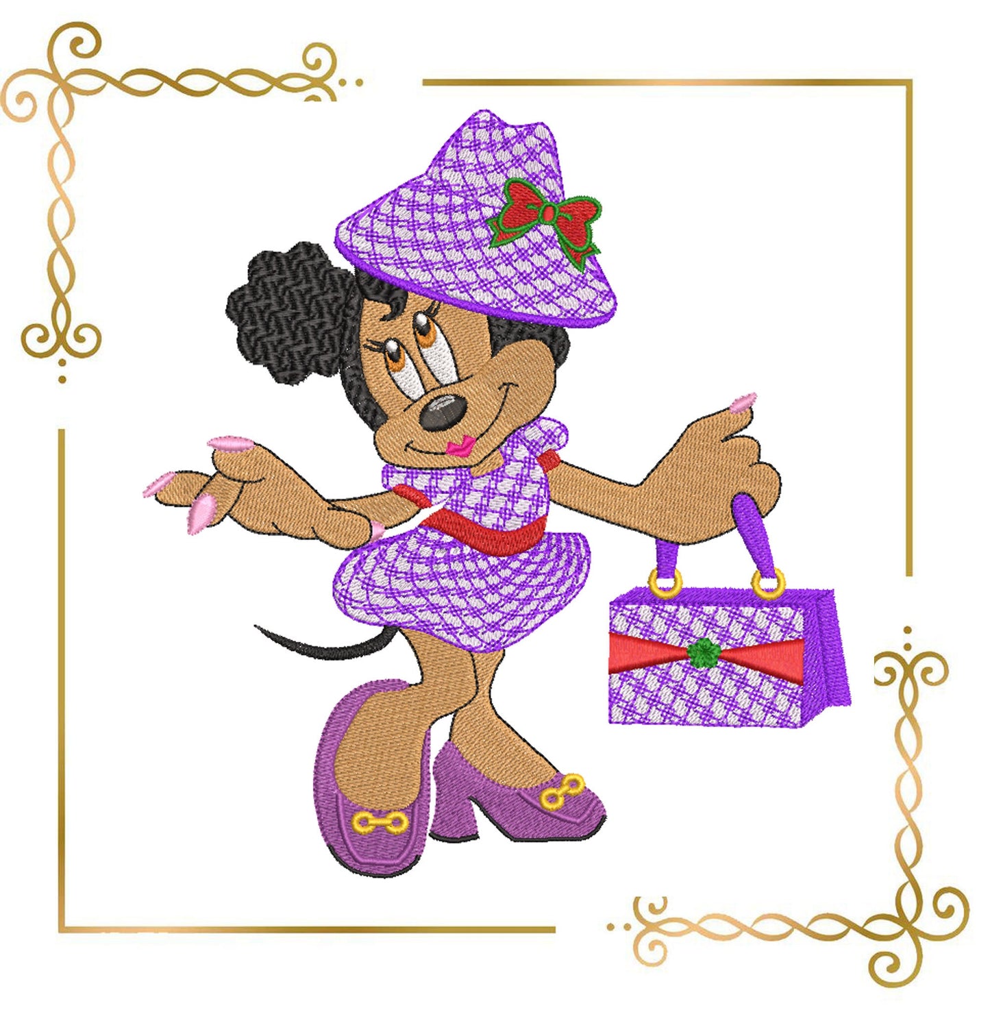 Minnie Mouse Afro American with a Hat Gucci embroidery design