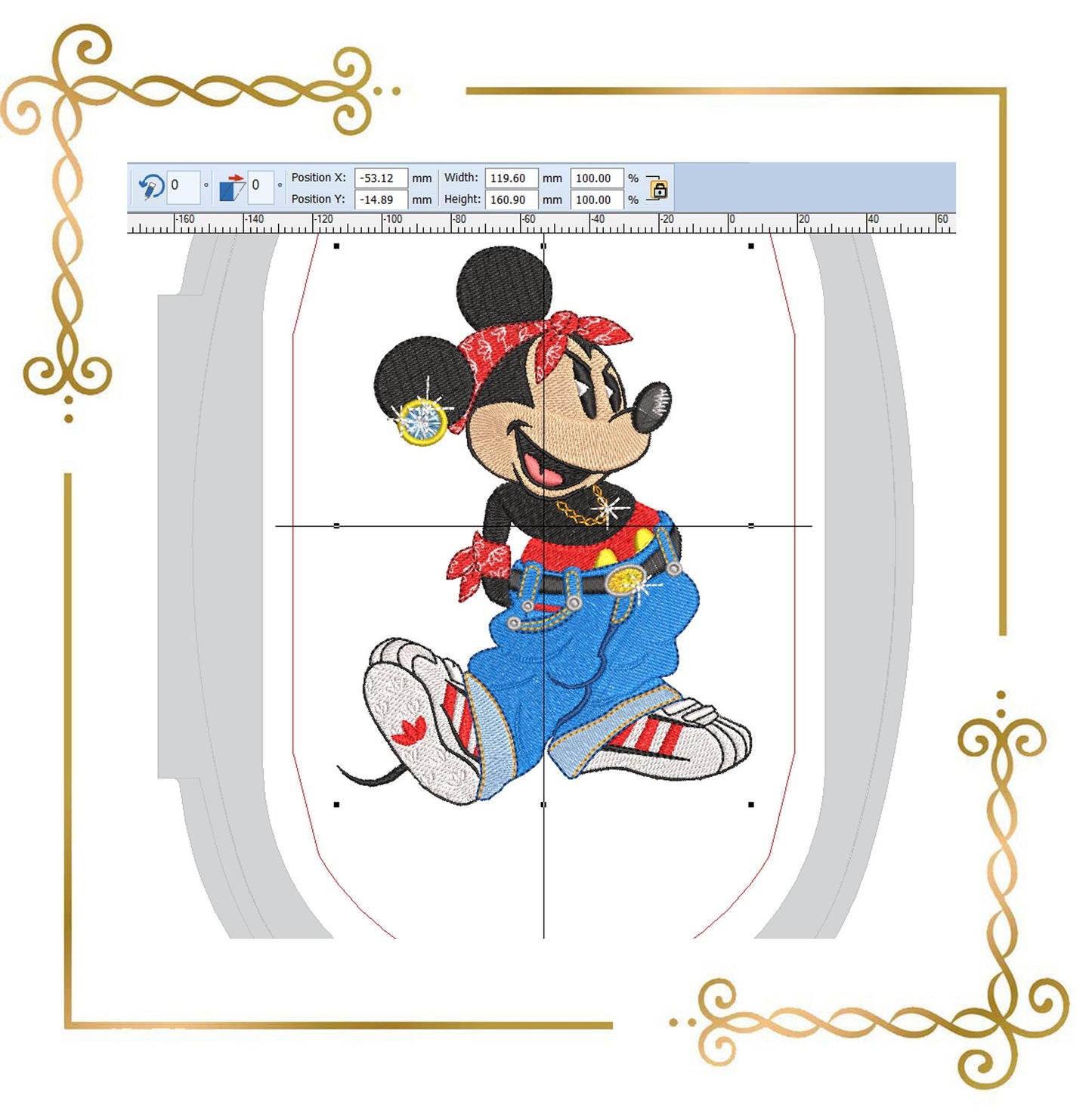 Mouse  with an earring in sneakers Mickey Fantasy parody embroidery design to the direct download.