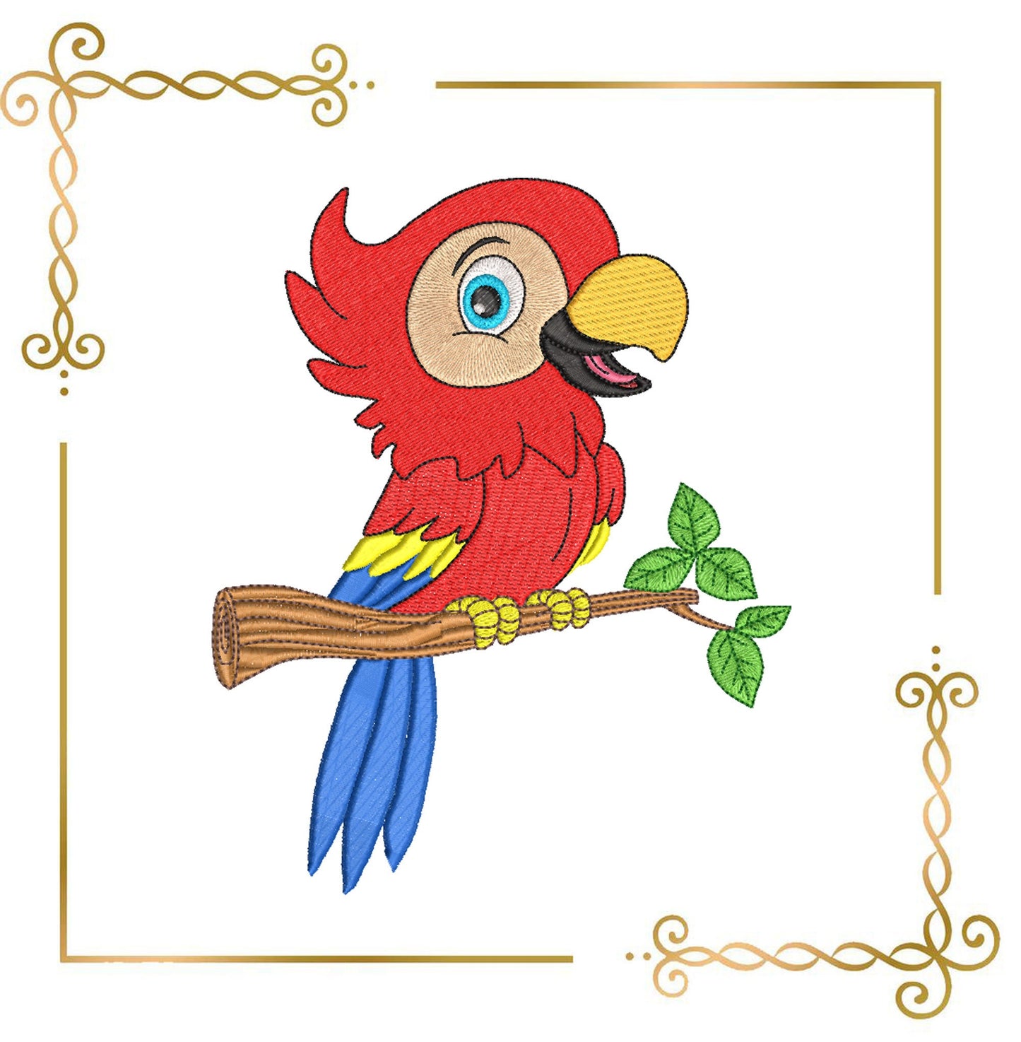 Cartoon Characters Parrot on a branch  2 sizes embroidery design to the direct download gift for child