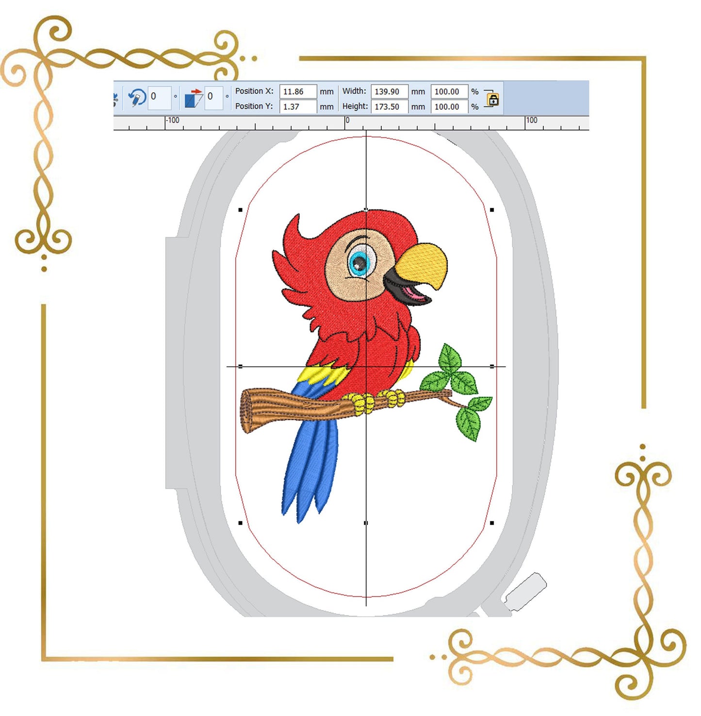 Cartoon Characters Parrot on a branch  2 sizes embroidery design to the direct download gift for child