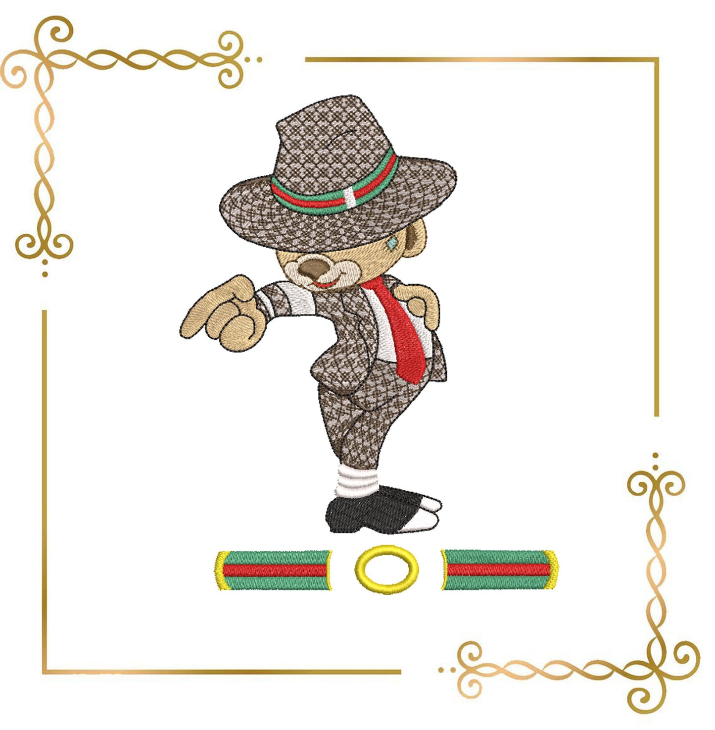 Teddy Bear Fashion  Dance cartoon character 2 Sizes embroidery design to the direct download.