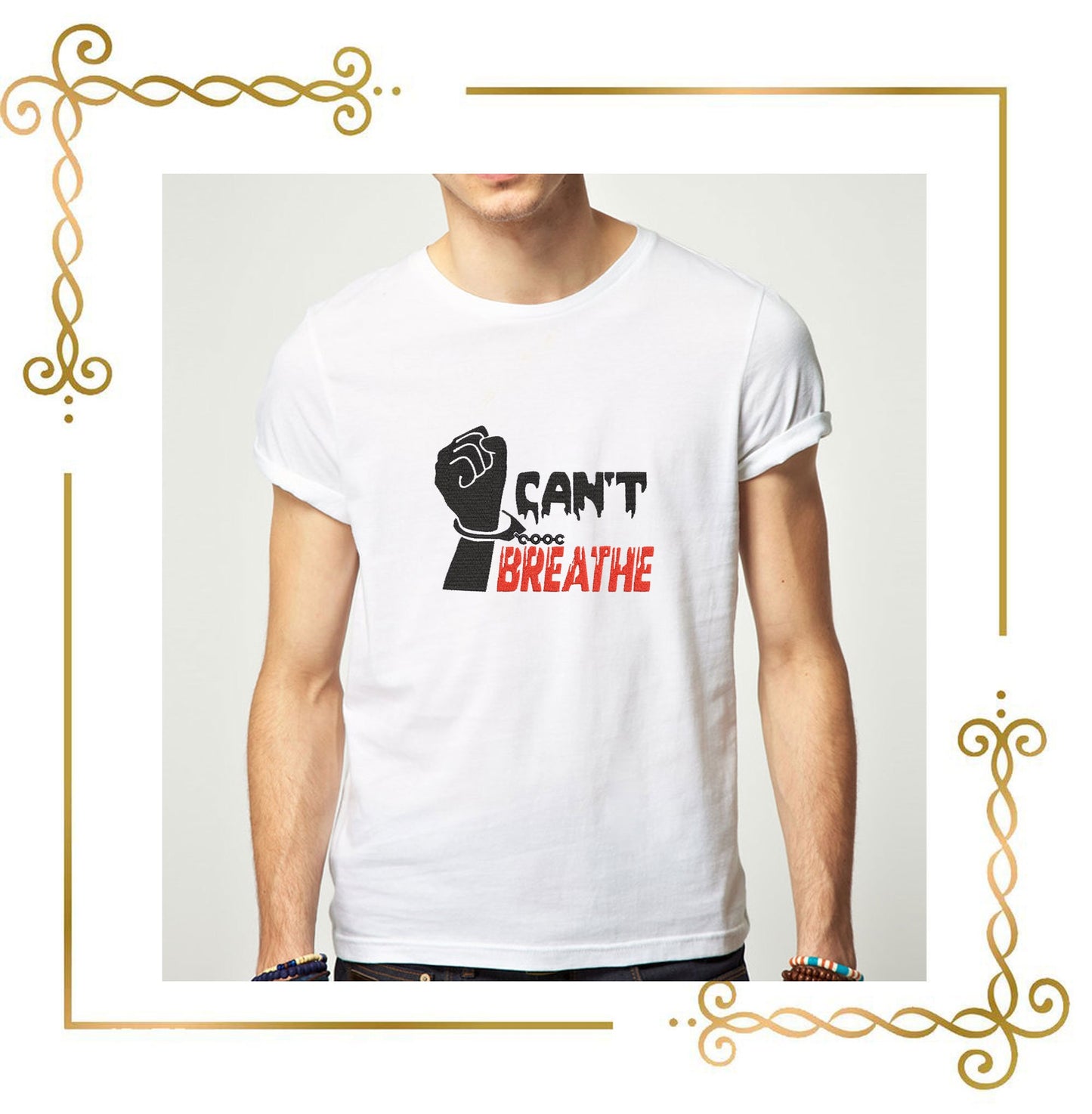 T-Shirt Schriftzug Can't Breathe Stickmuster zum direkten Download.