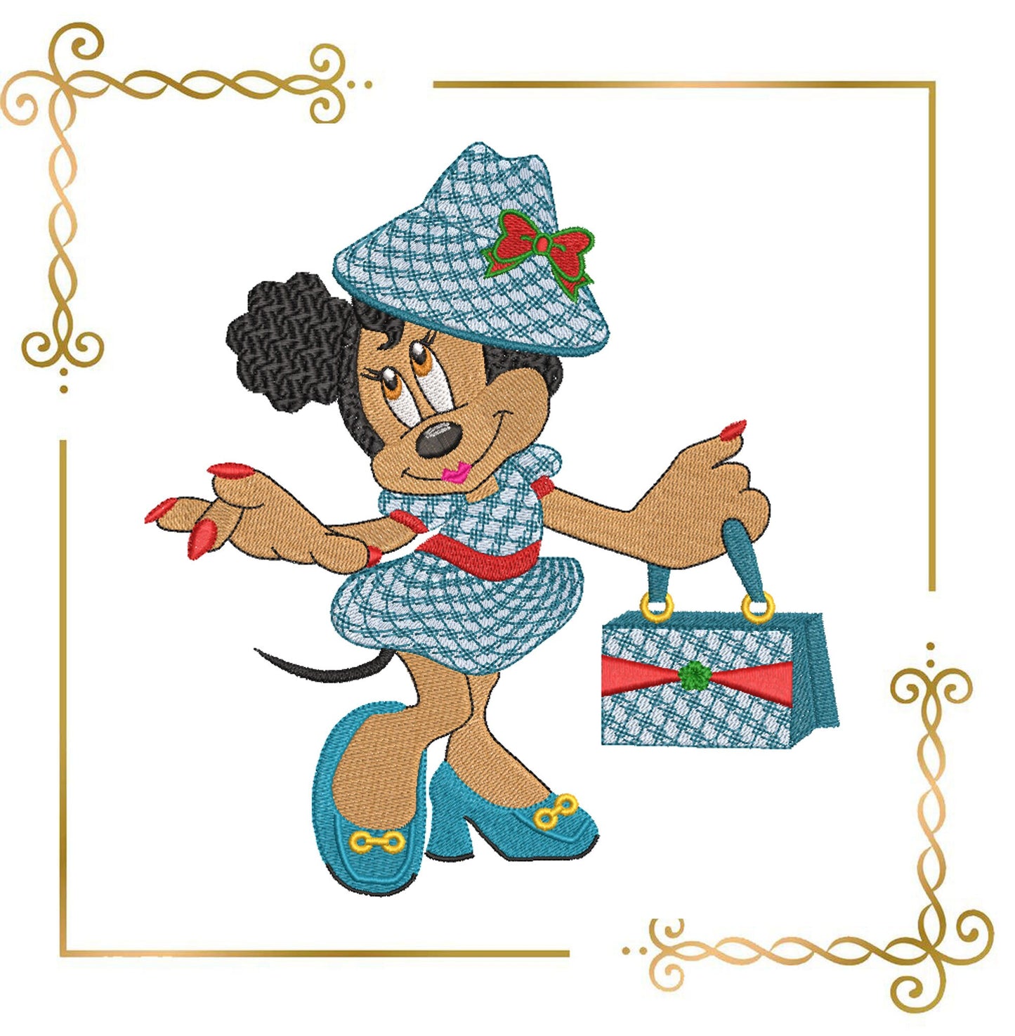 Minnie Mouse Afro American with a Hat Gucci embroidery design