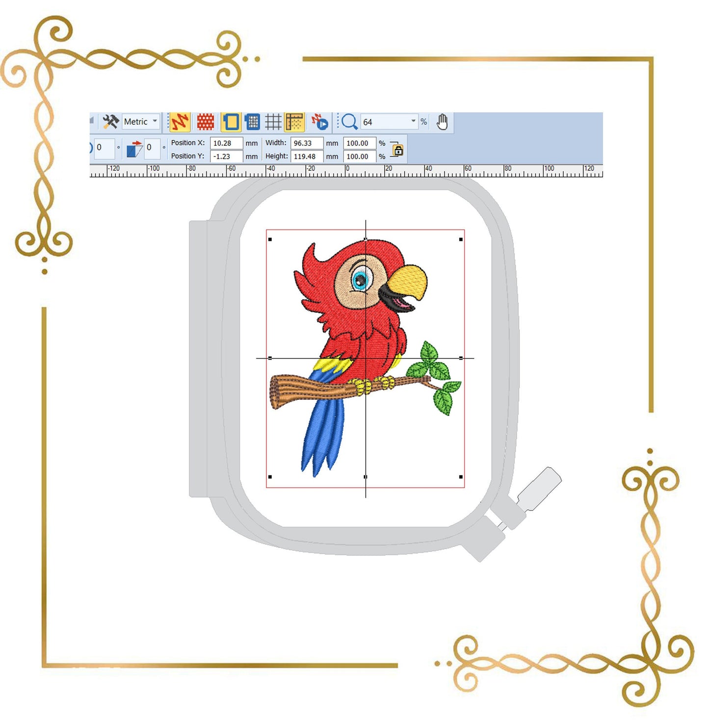 Cartoon Characters Parrot on a branch  2 sizes embroidery design to the direct download gift for child