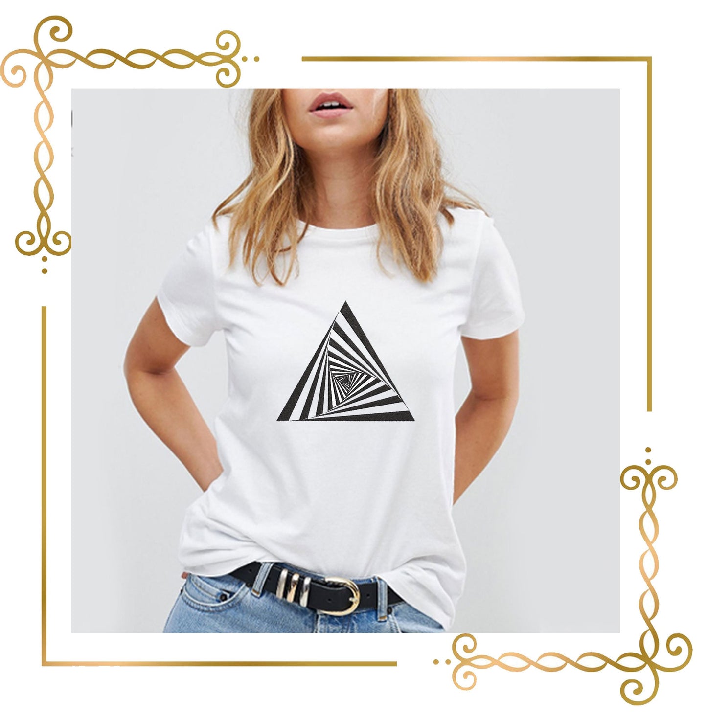 T-shirt Triangle embroidery design for  2 Sizes to the direct download.