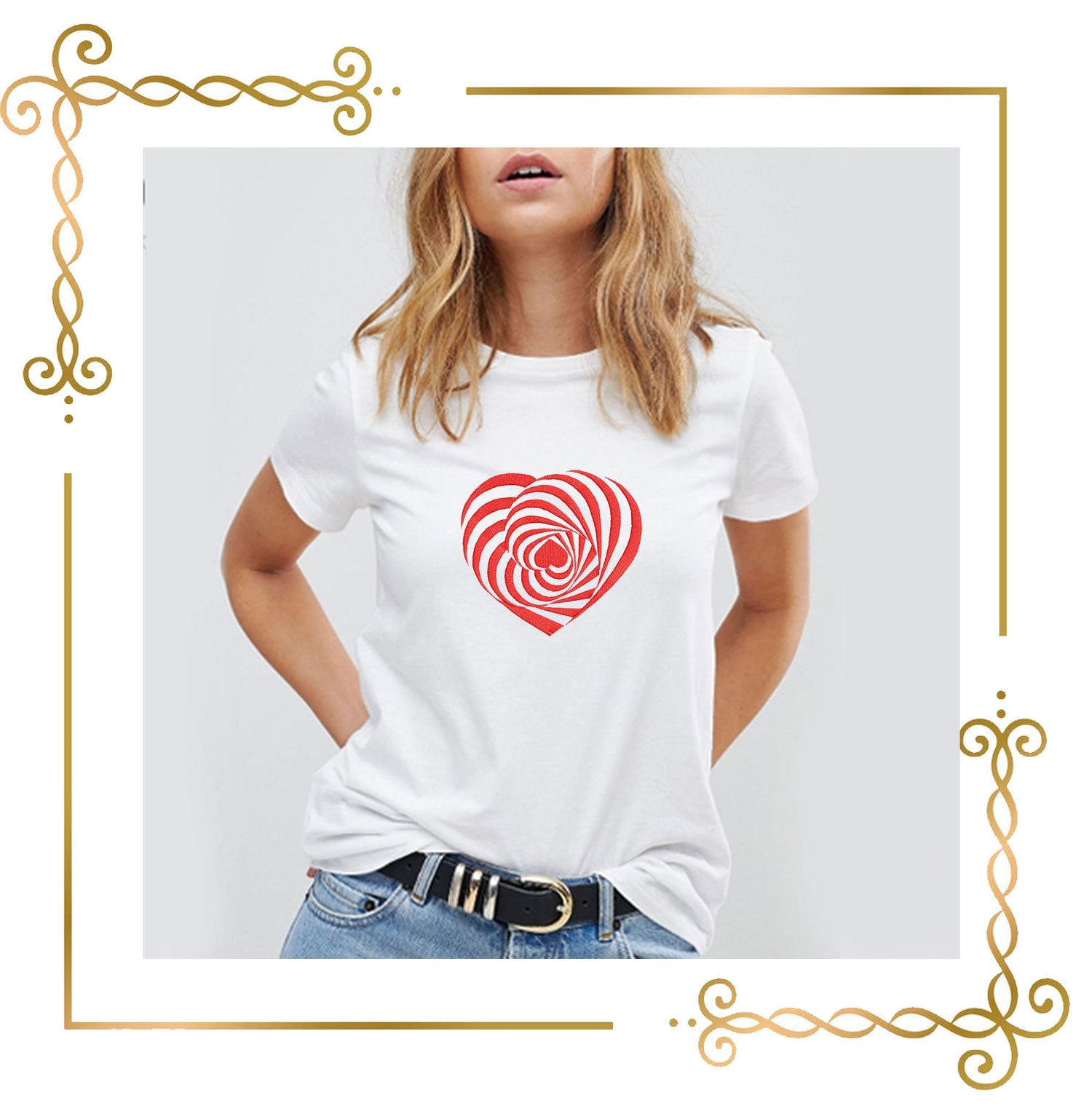 T-shirt Three dimensional heart embroidery design for 2 Sizes