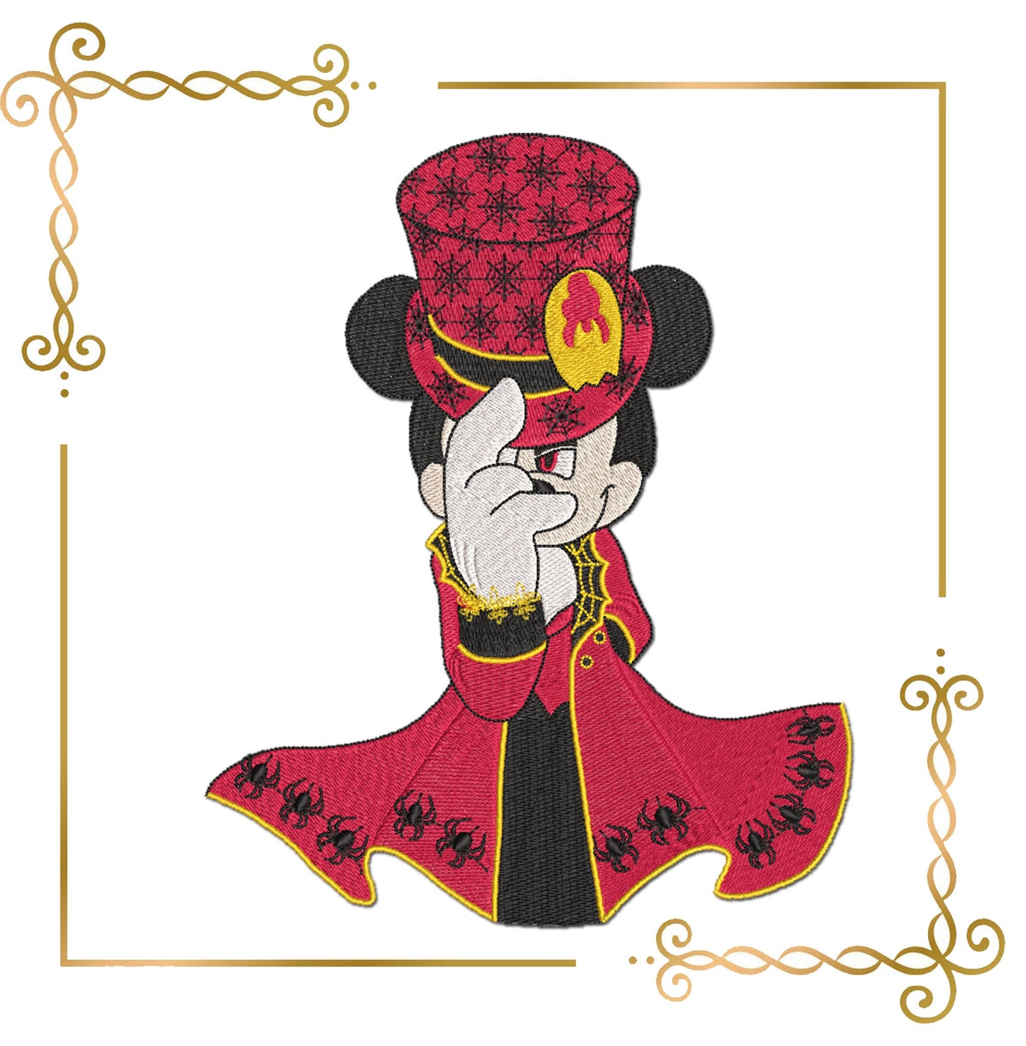 Mickey Mouse Halloween dress costume cylinder hat spiders digital embroidery design