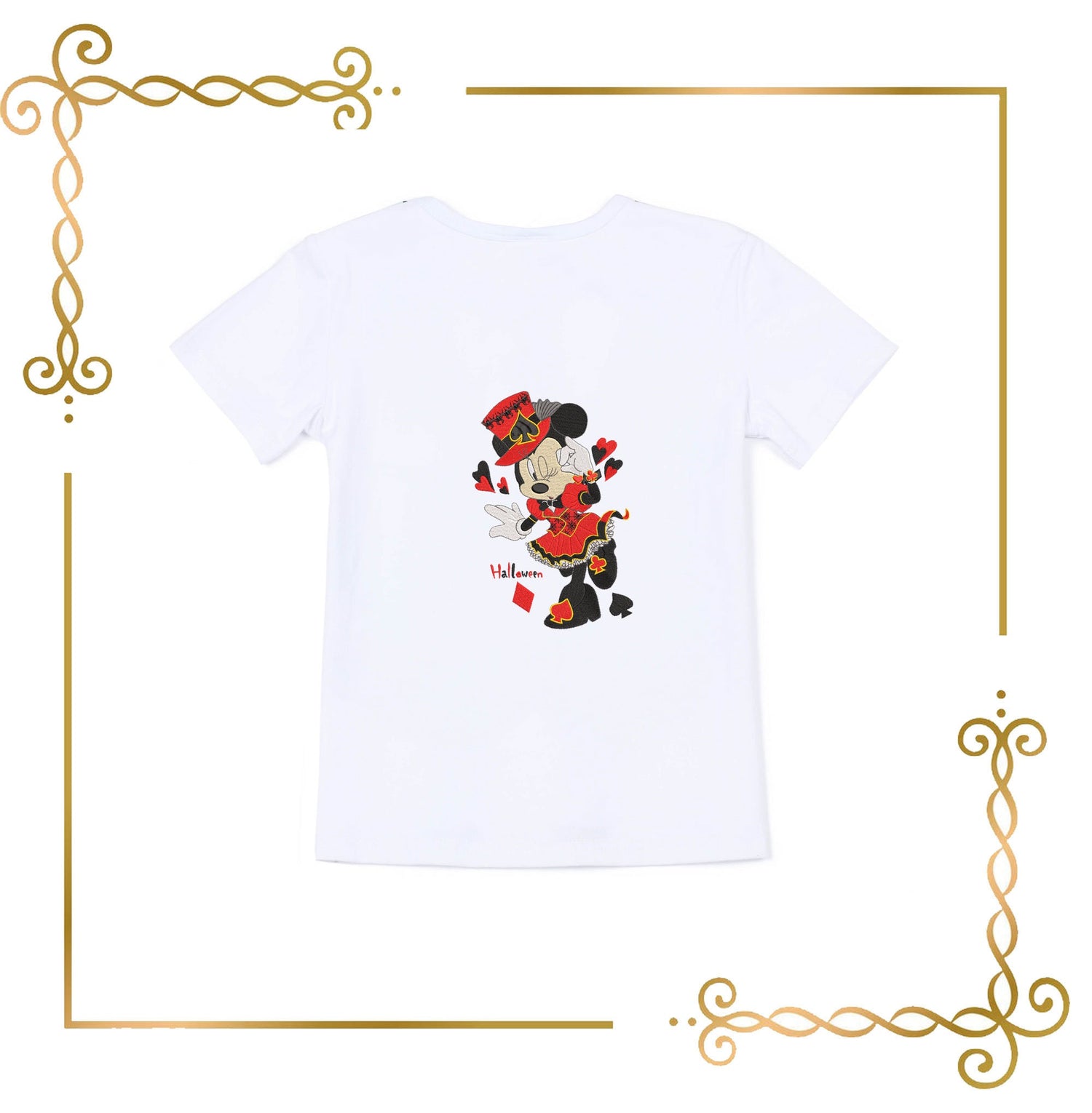 Halloween Minnie Mouse dress playing cards cylinder hat embroidery design