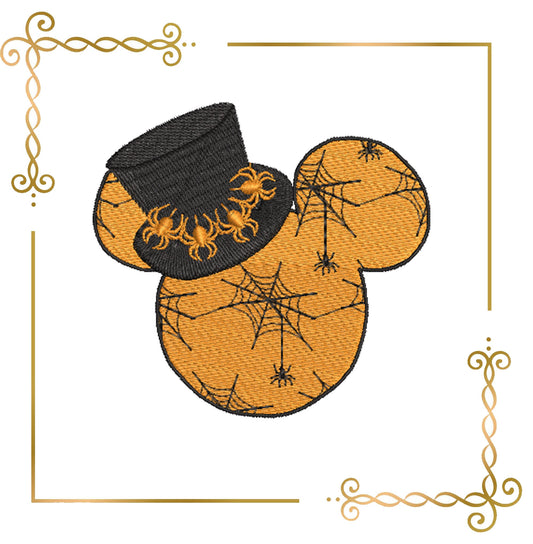 Halloween Mickey Mouse Head cylinder hat cobweb digital embroidery