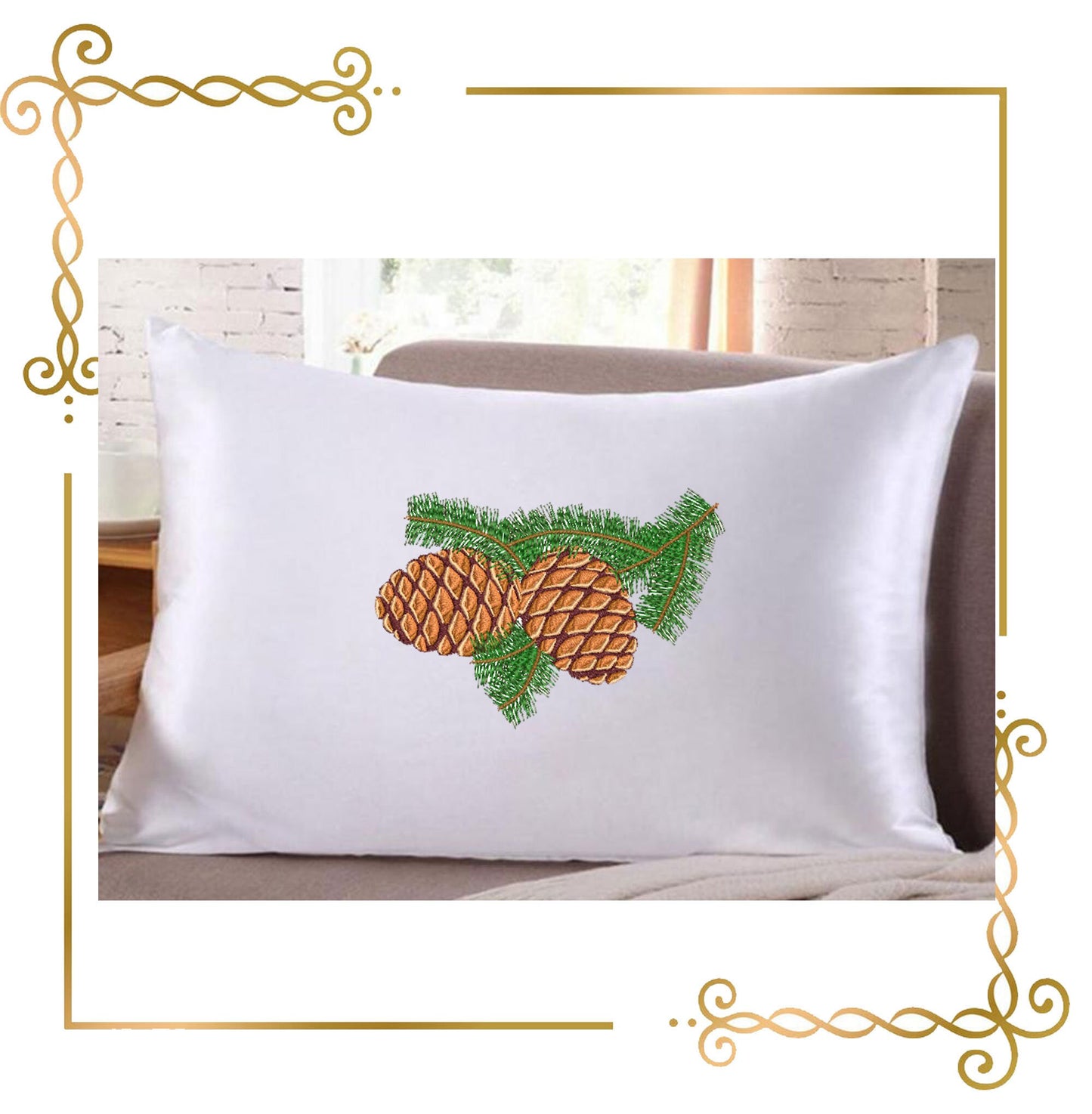 Christmas branch with a pine cone 2 Sizes embroidery design to the direct download