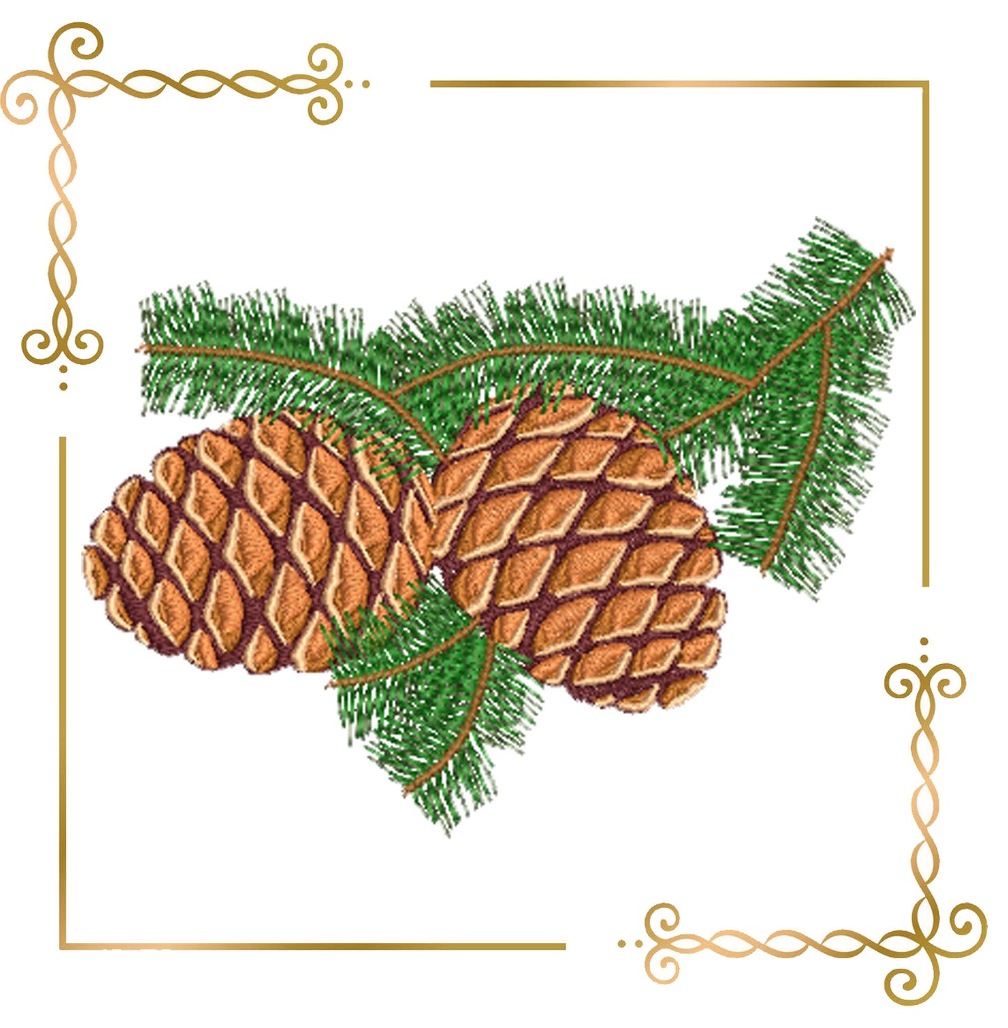 Christmas branch with a pine cone 2 Sizes embroidery design to the direct download