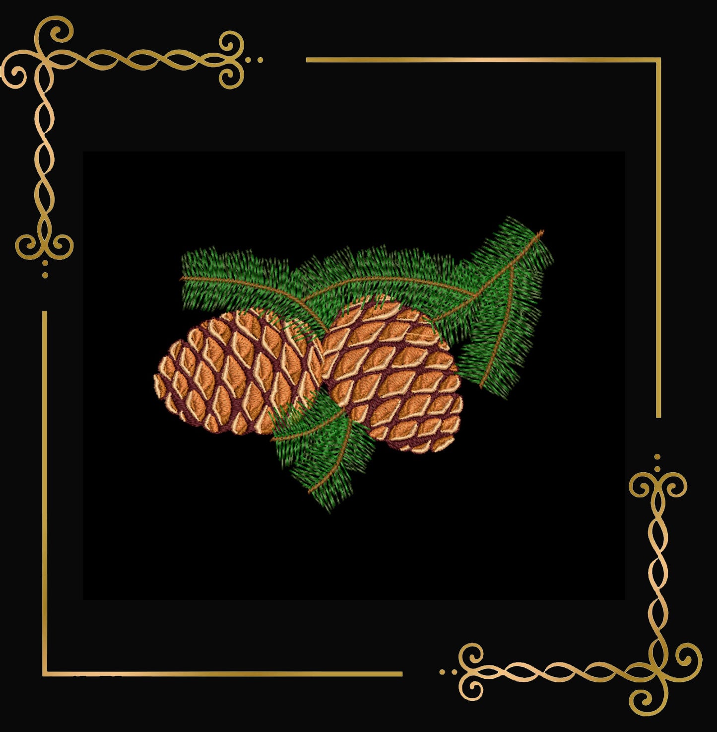 Christmas branch with a pine cone 2 Sizes embroidery design to the direct download