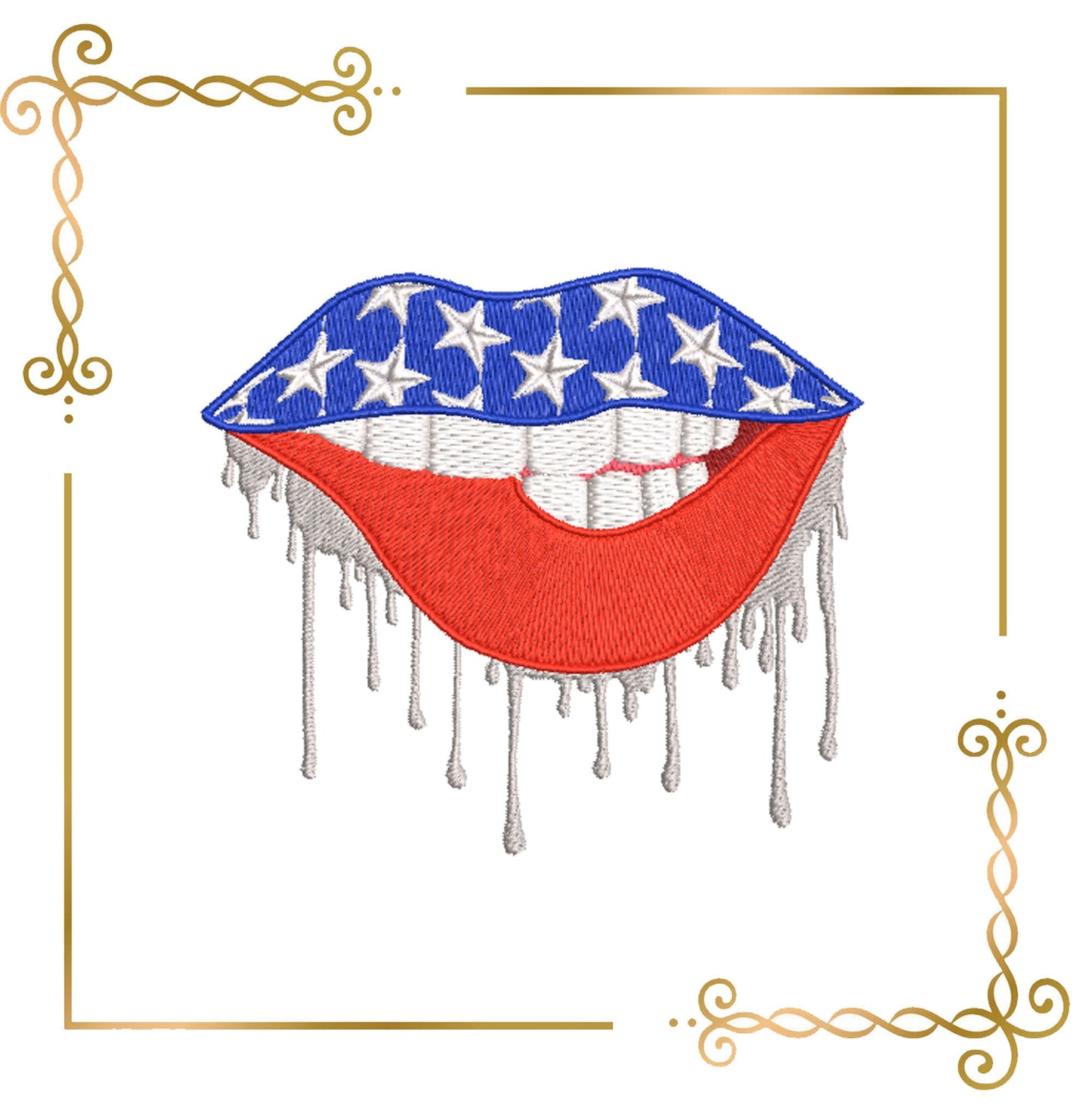 T-shirts embroidery Lips style American Art embroidery design to the direct download.