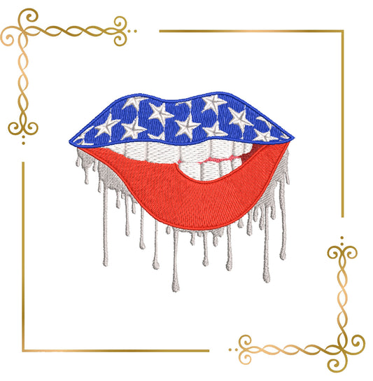 T-Shirts besticken Lippen Style American Art Stickmuster zum direkten Download.