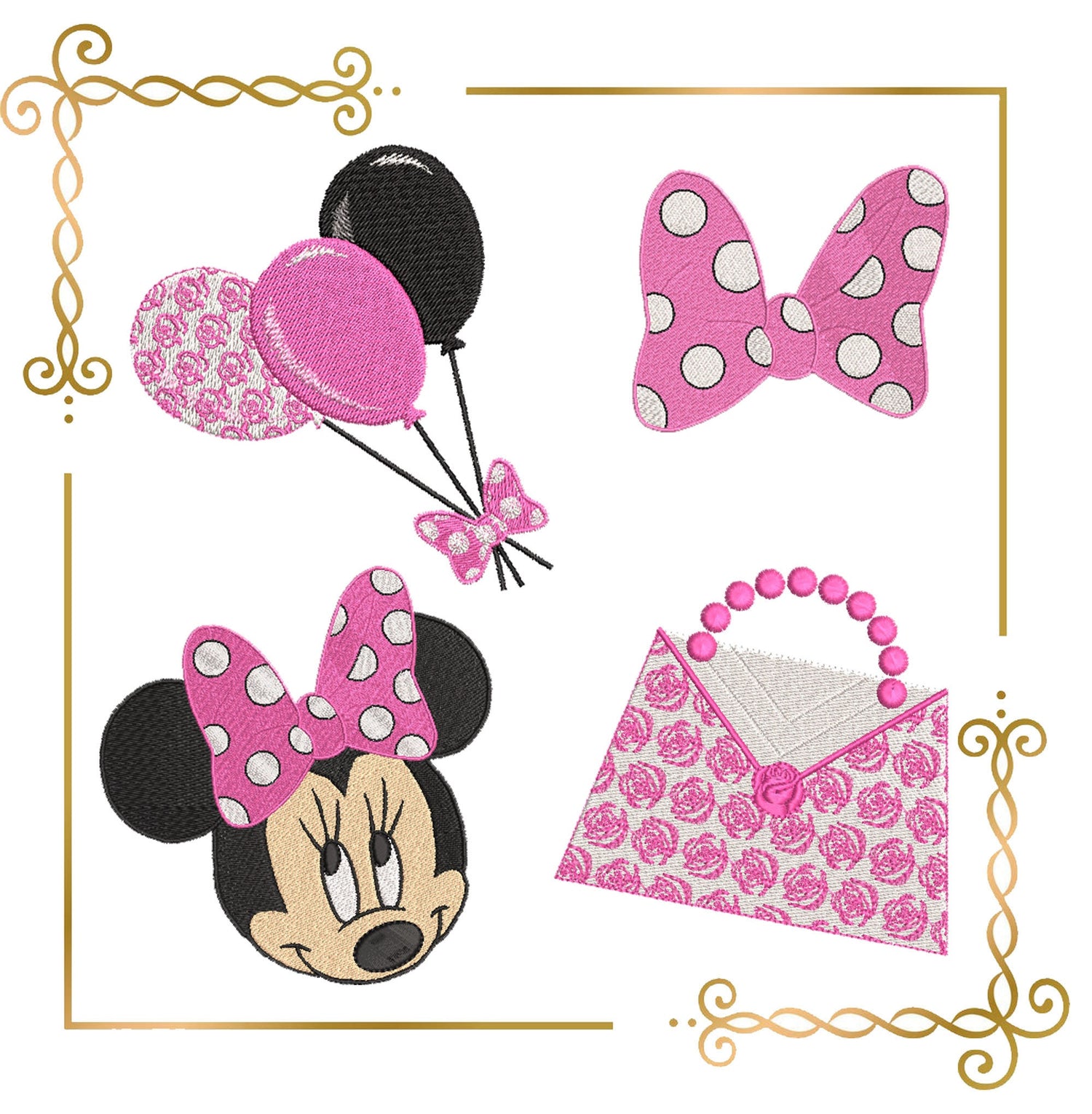  Minnie Mouse head bag balloons bow accessories embroidery design 